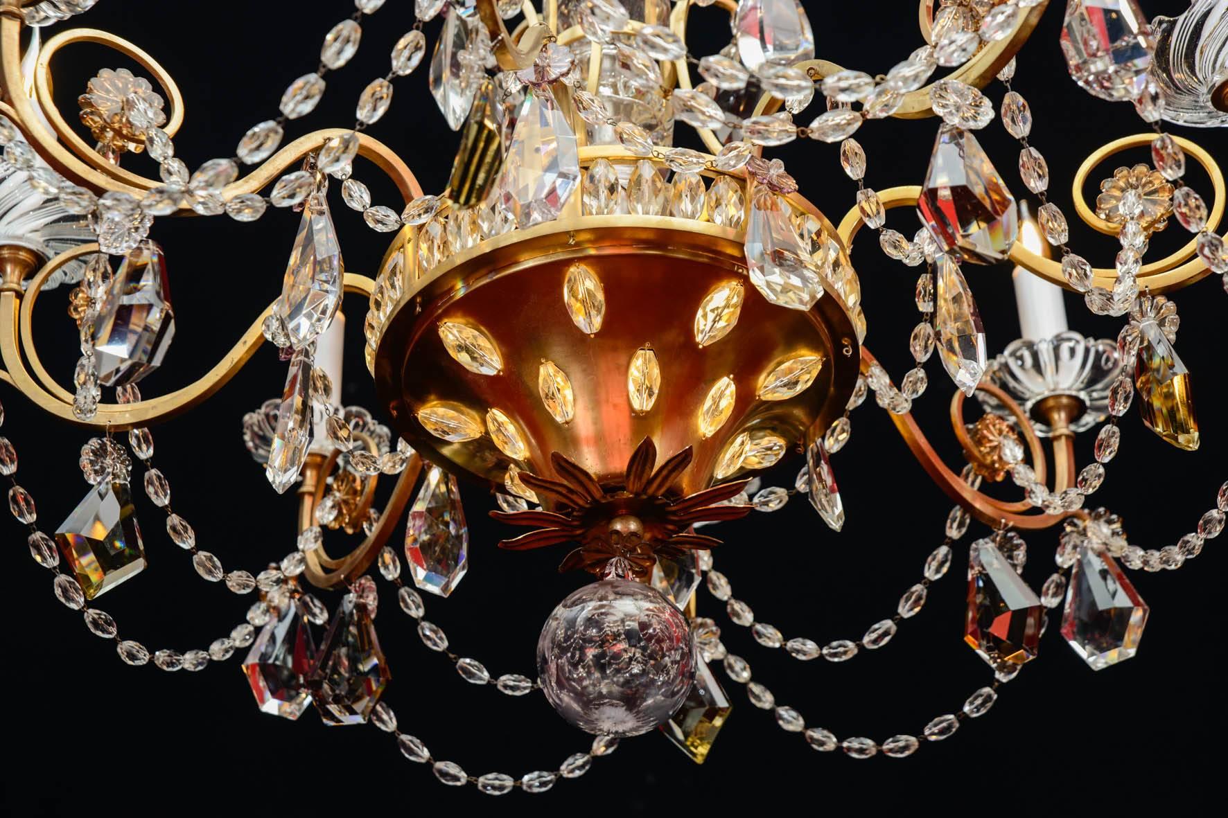 Mid-Century Modern Chandelier, 1940, 12 Lights, Crystal, Highly Decorative For Sale
