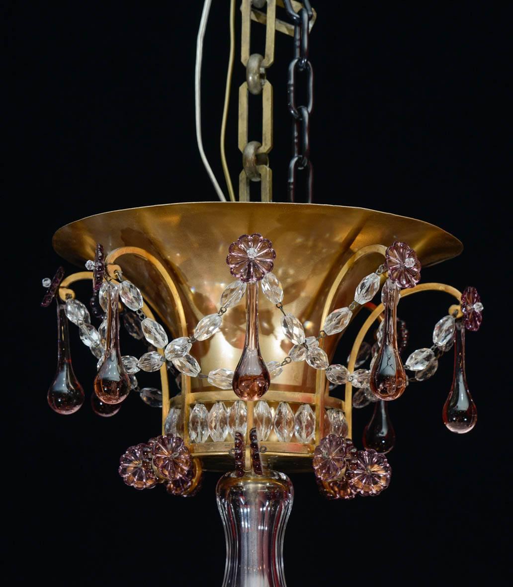 Brass Chandelier, 1940, 12 Lights, Crystal, Highly Decorative For Sale