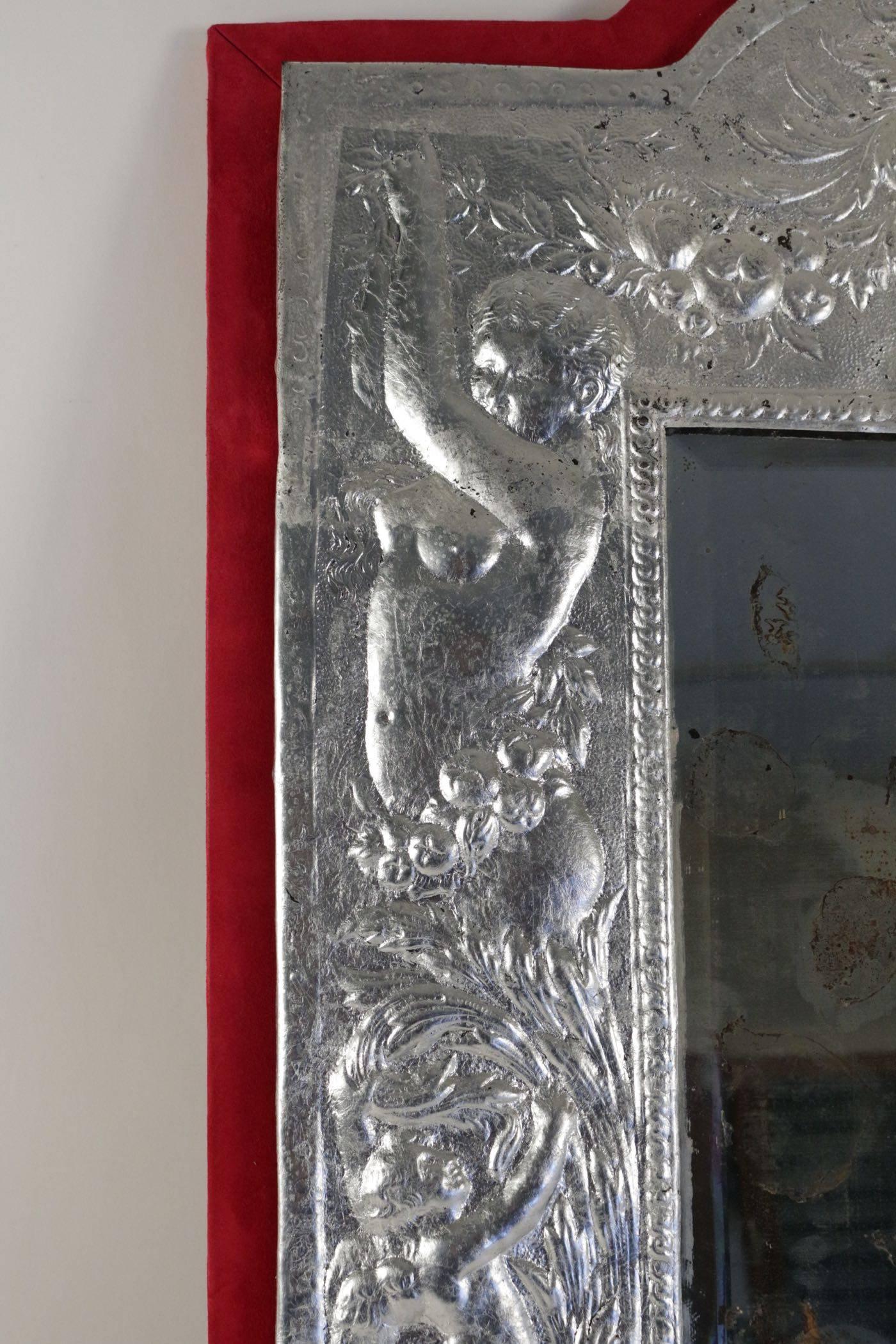 Miroir en métal argenté, XIXe siècle, période Napoléon III Bon état - En vente à Saint-Ouen, FR
