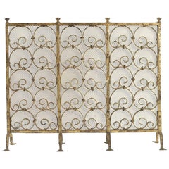 Vintage Fireplace Screen in Gold Gilded Wrought Iron