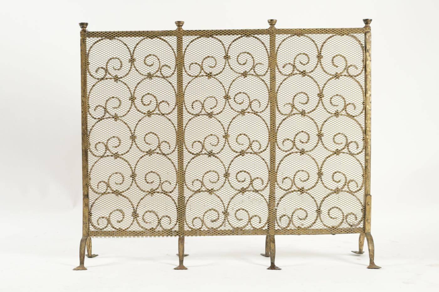 Gilt Fireplace Screen in Gold Gilded Wrought Iron