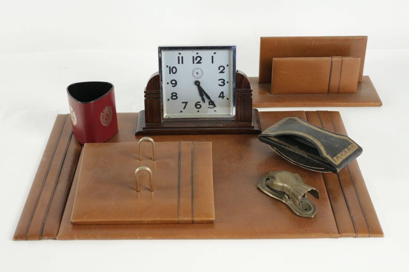 Complete 1940s desk set including clock.
   