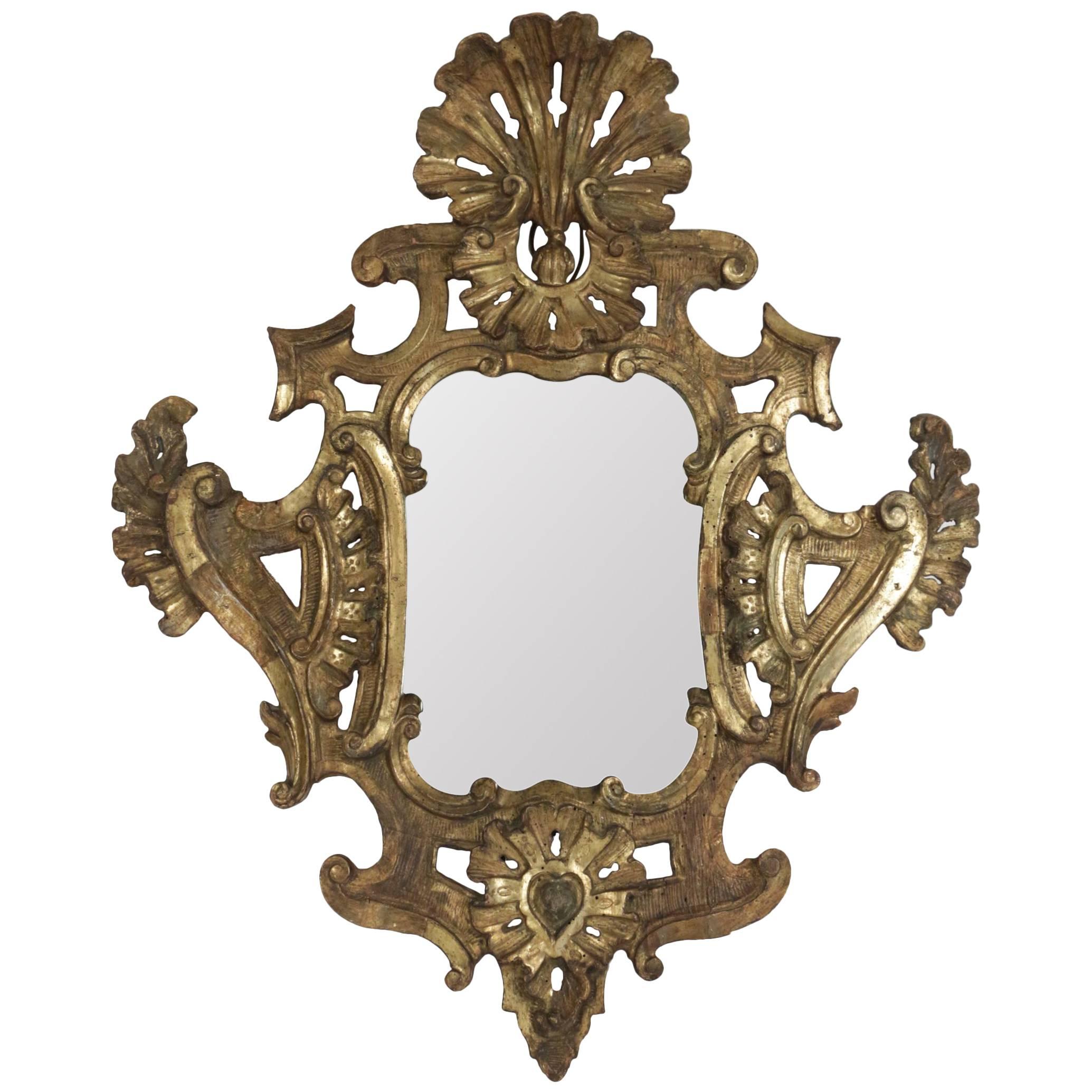 Louis XV Mirror in Hand Carved Gold Gilded Wood with Mercury Mirror