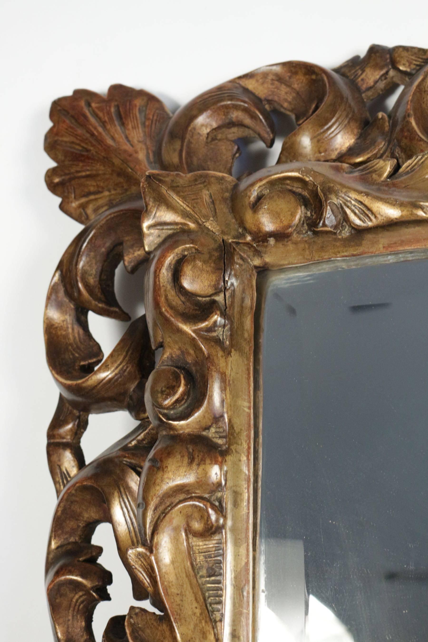 French Napoleon III Mirror in Hand Carved Gold Gilded Wood with Beveled Mirror