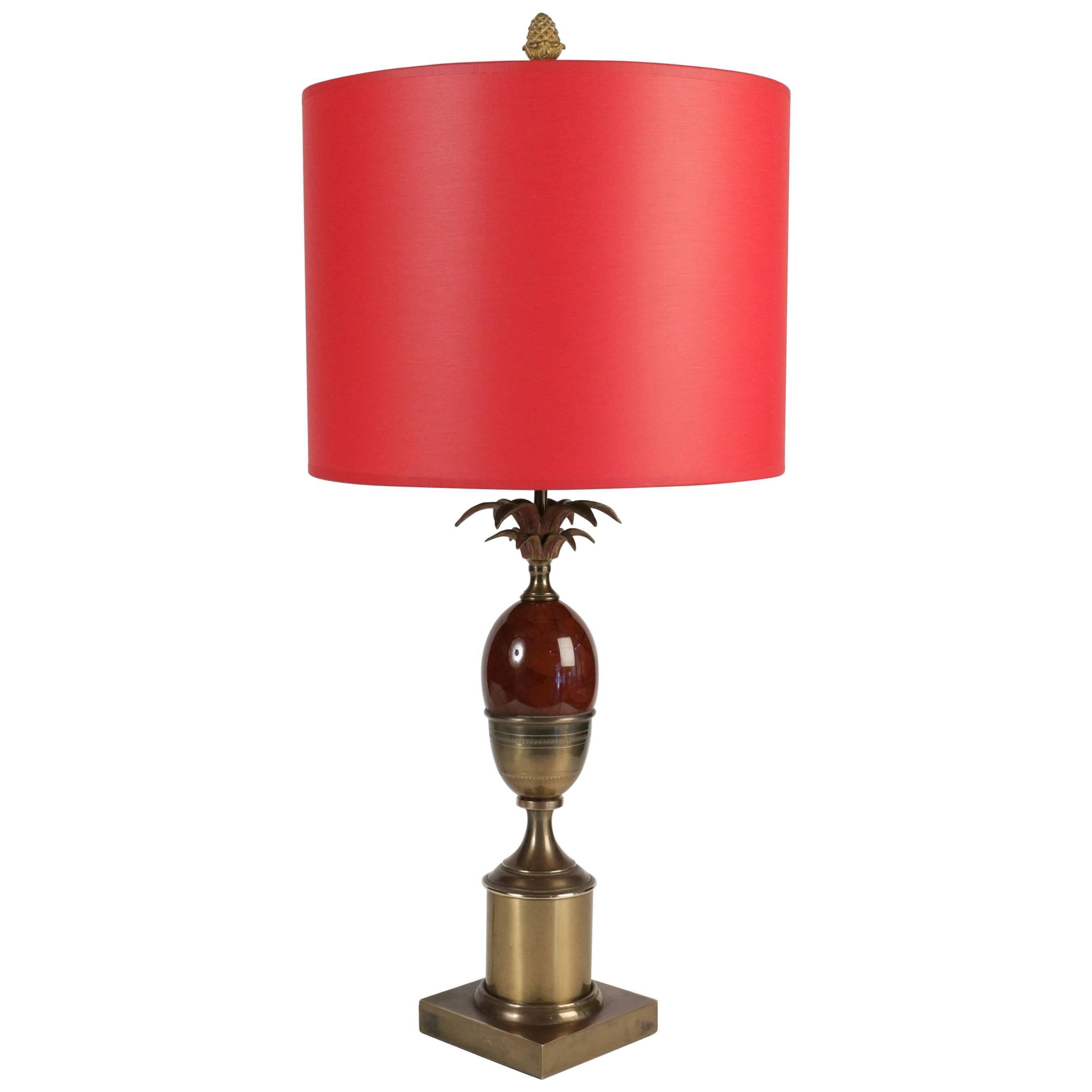 Mid-Century Modern 1960s Red Lamp in Brass and Resin For Sale