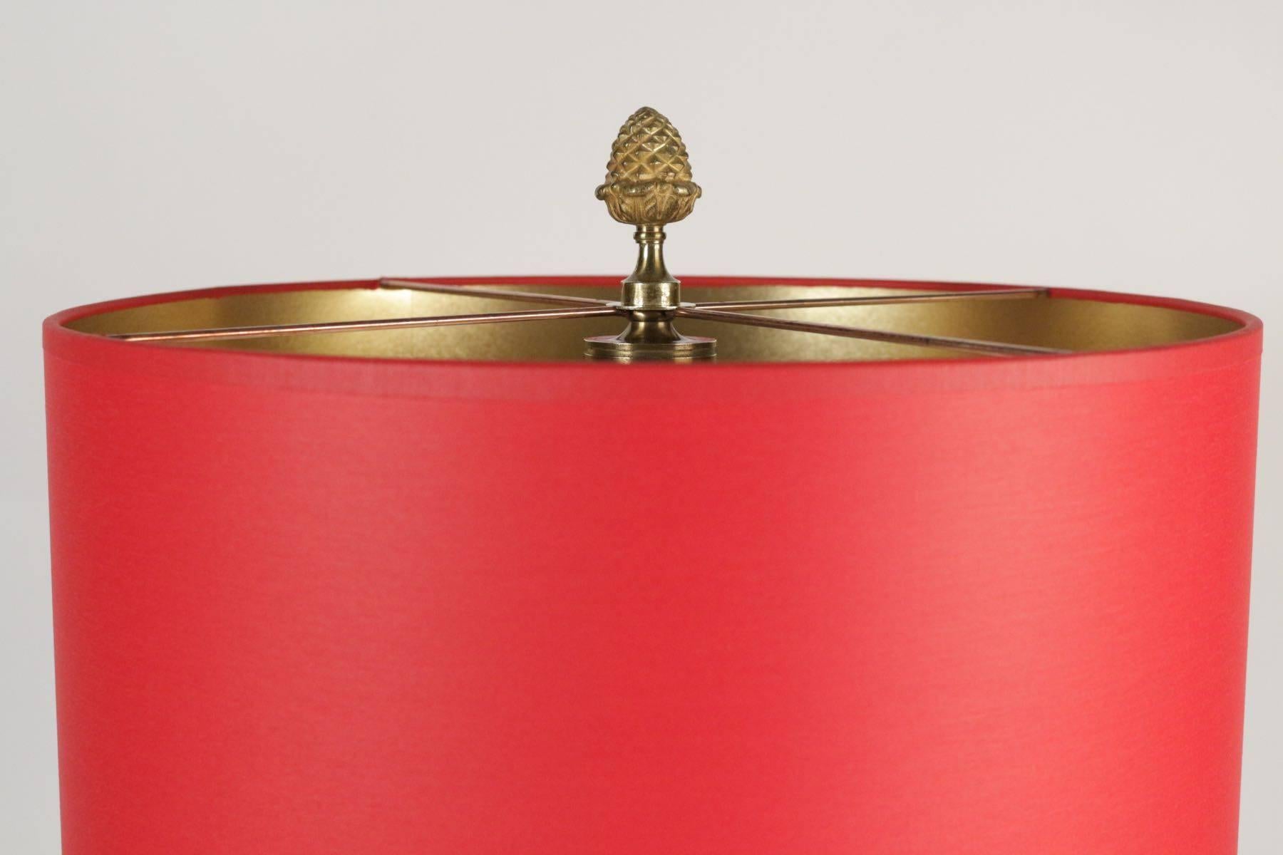 French Mid-Century Modern 1960s Red Lamp in Brass and Resin For Sale