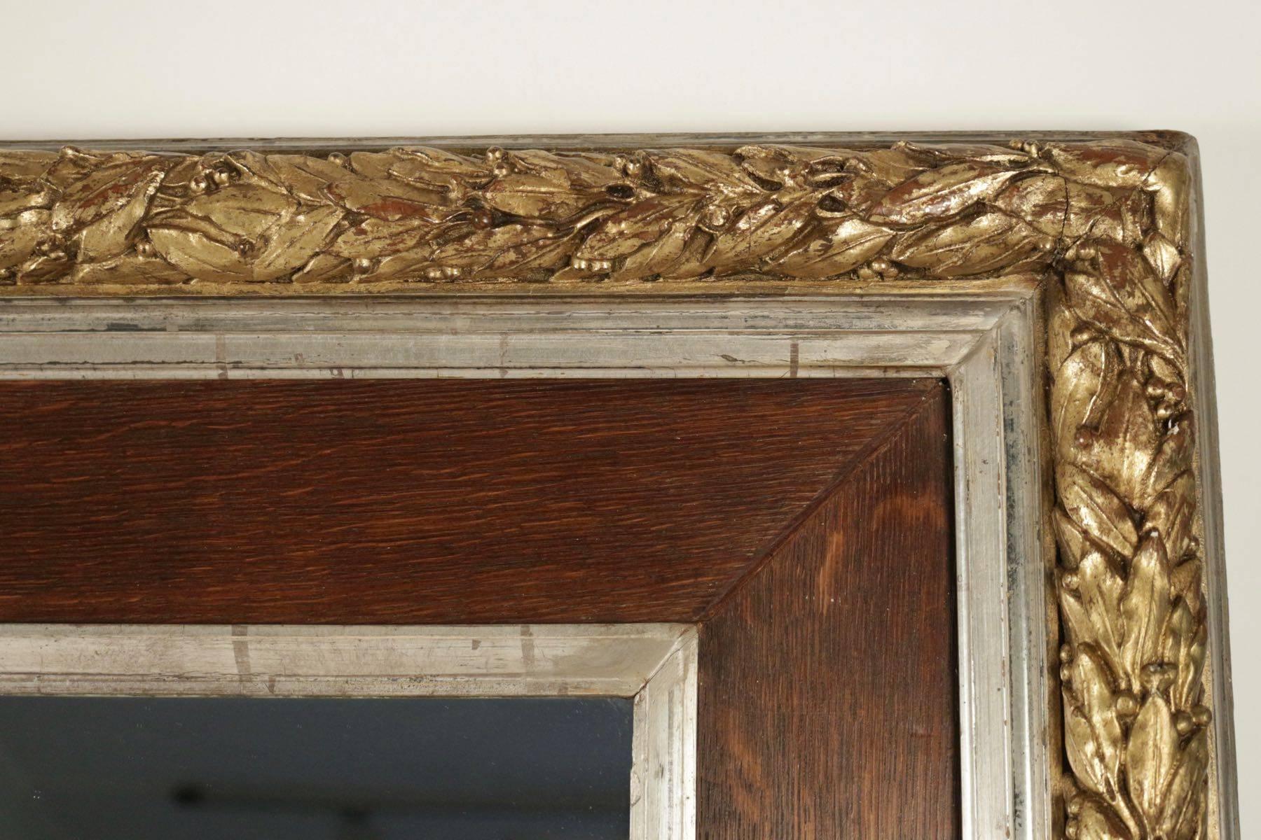 19th Century Mirror en Wood and Gesso in Silver with Original Mercury Mirror In Good Condition In Saint-Ouen, FR