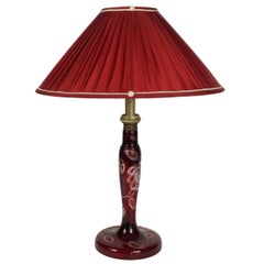 Beautiful Art Nouveau Table Lamp in Etched Burgundy Colored Glass, circa 1900