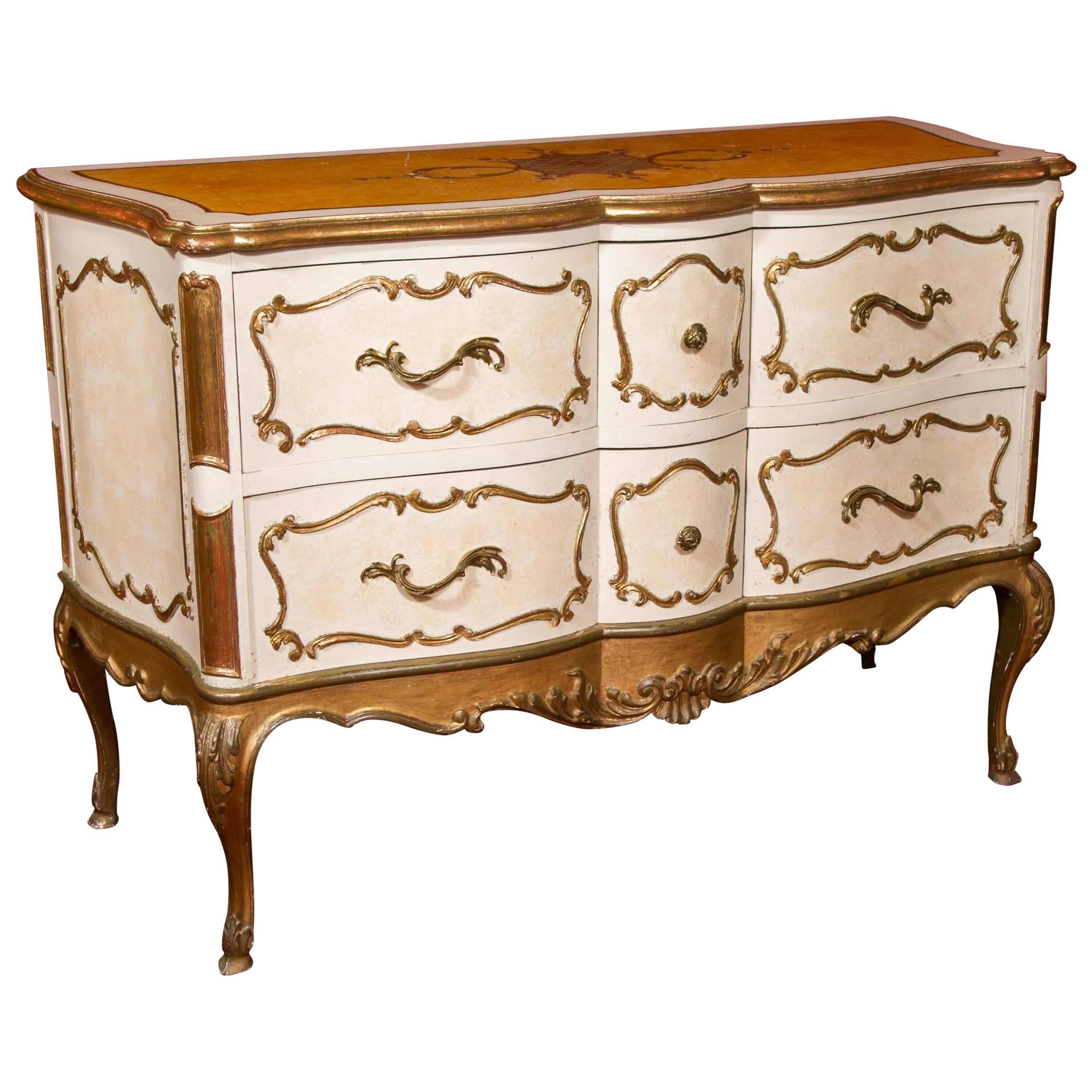 Italian Commode from the 1950s, Painted and Gilded, Very Well-Made