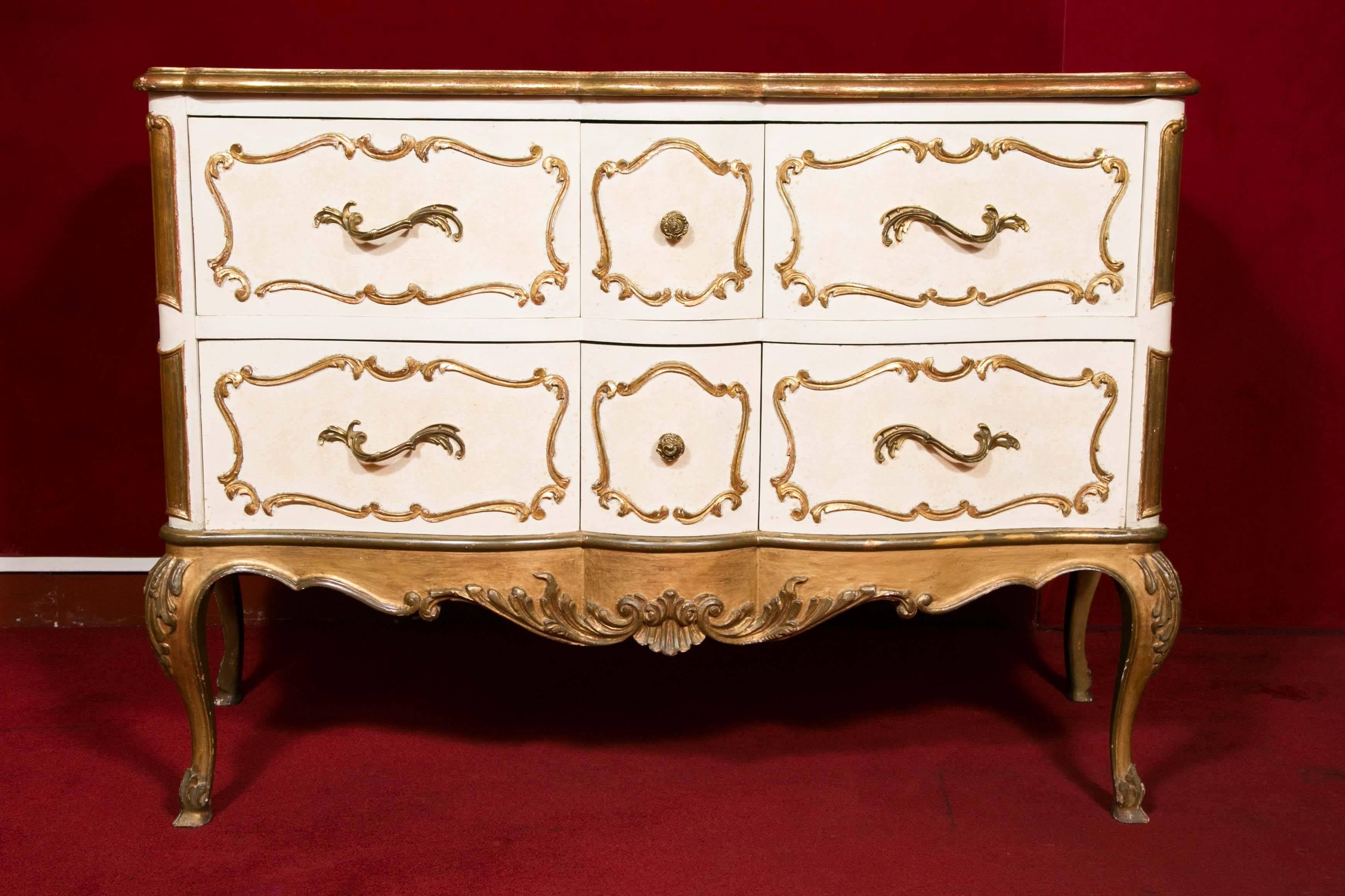 Louis XV Italian Commode from the 1950s, Painted and Gilded, Very Well-Made For Sale