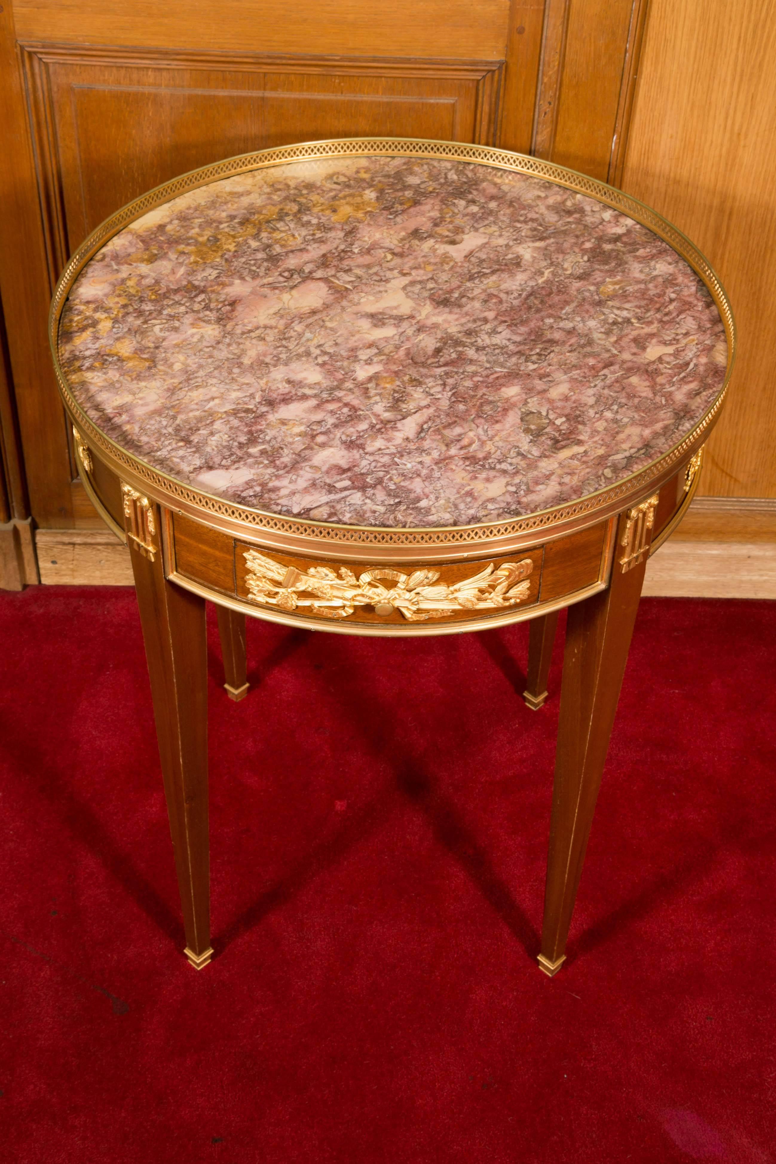 Napoleon III Pedestal Louis XVI Style Mahogany and Gilt Bronze, Marble-Top, 19th Century