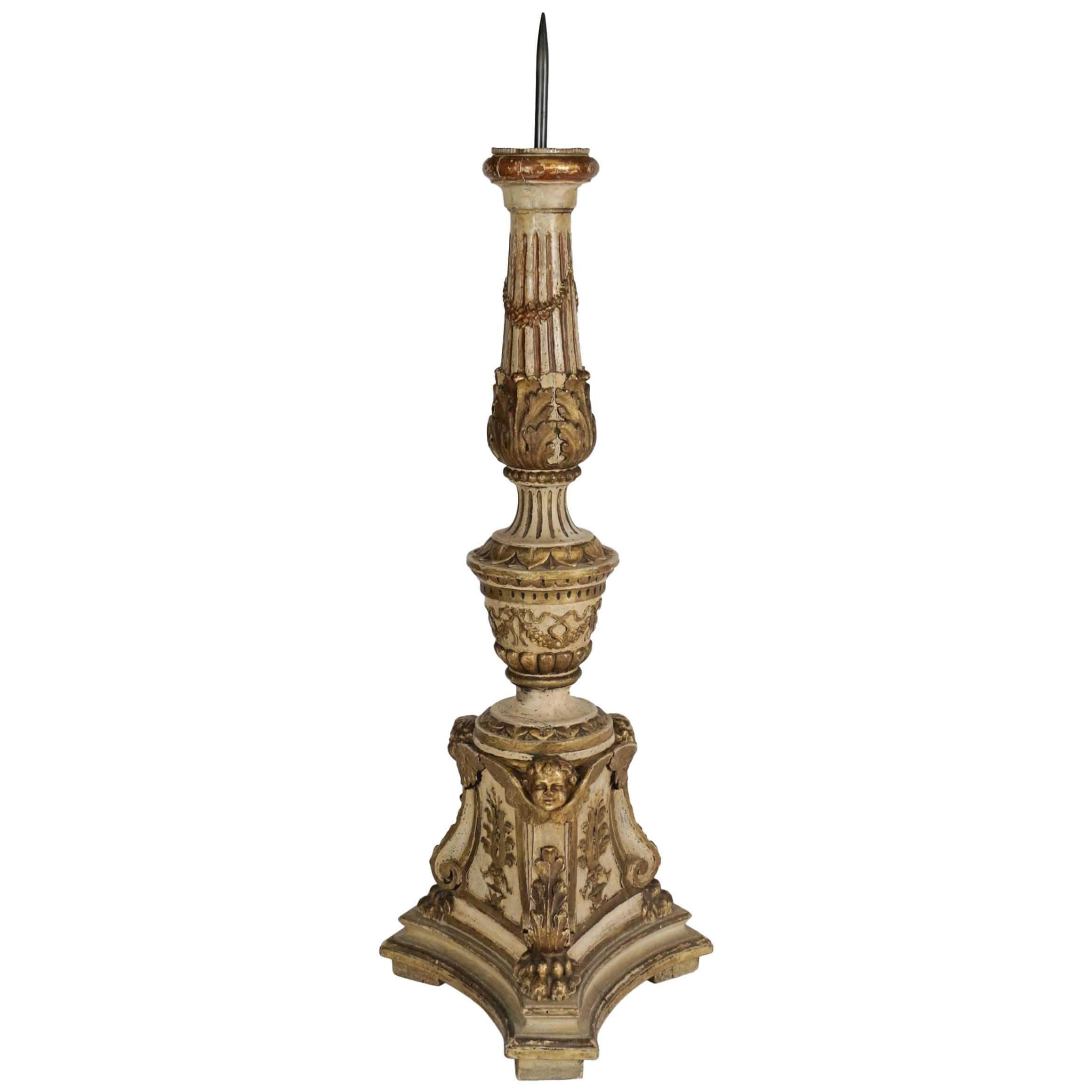 Candle Stick in Sculpted in Lacquer and Good Solid Wood, 19th Century For Sale