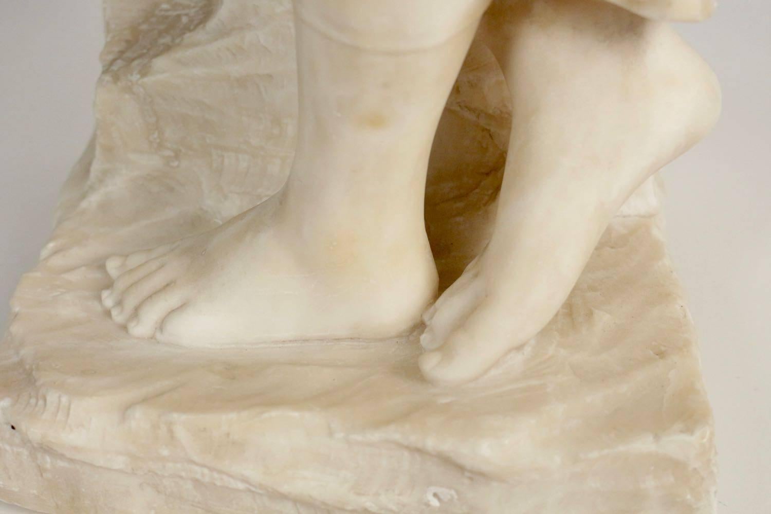 Alabastro, XIX secolo, Donna con flauto accanto alla fontana, flauto di bronzo In condizioni buone in vendita a Saint-Ouen, FR