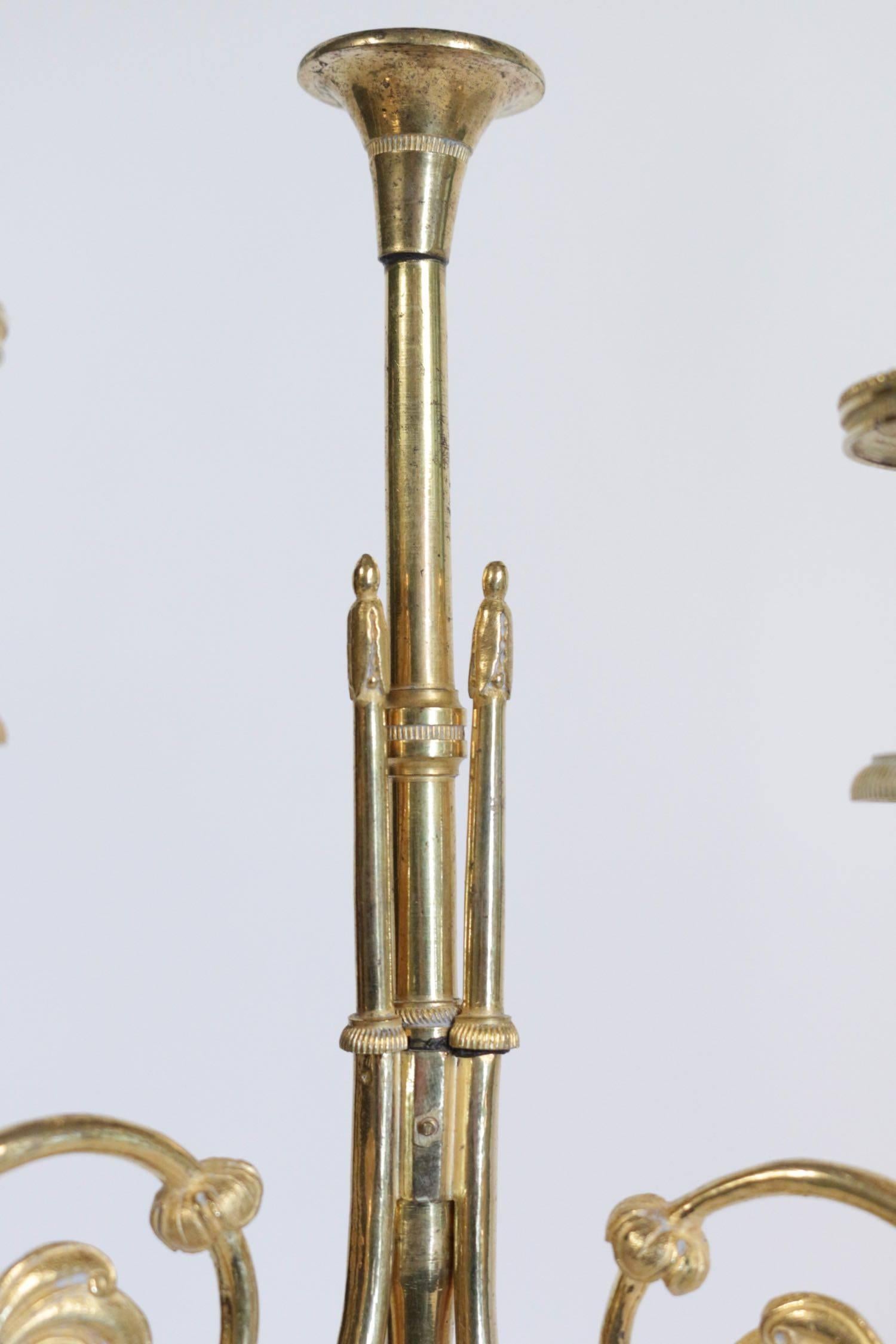 Mid-18th Century Pair of 18th Century Bronze Candlesticks in Gold Gilt with Marble Base