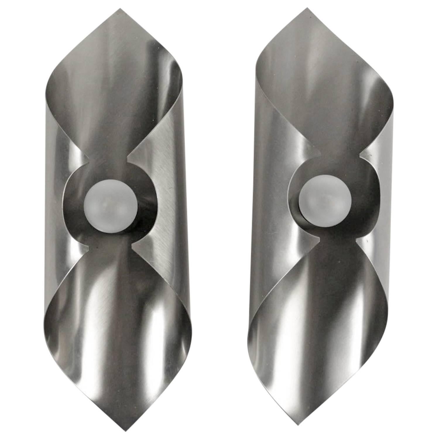 Pair of Stainless Steel Sconces, circa 1970 For Sale