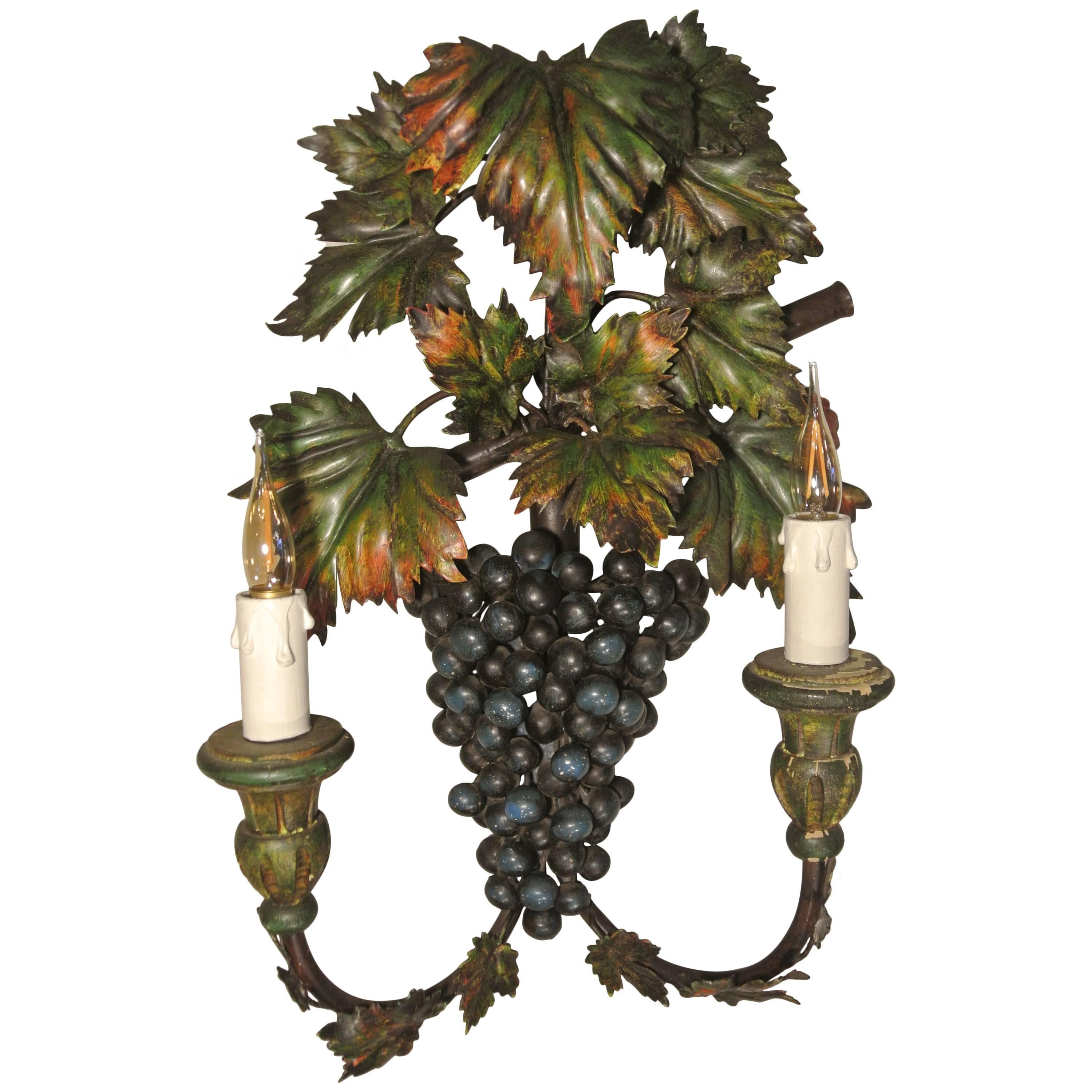 Unusual ‘Grapes’ Sconce Painted with Metal and Wood Paint, circa 1960