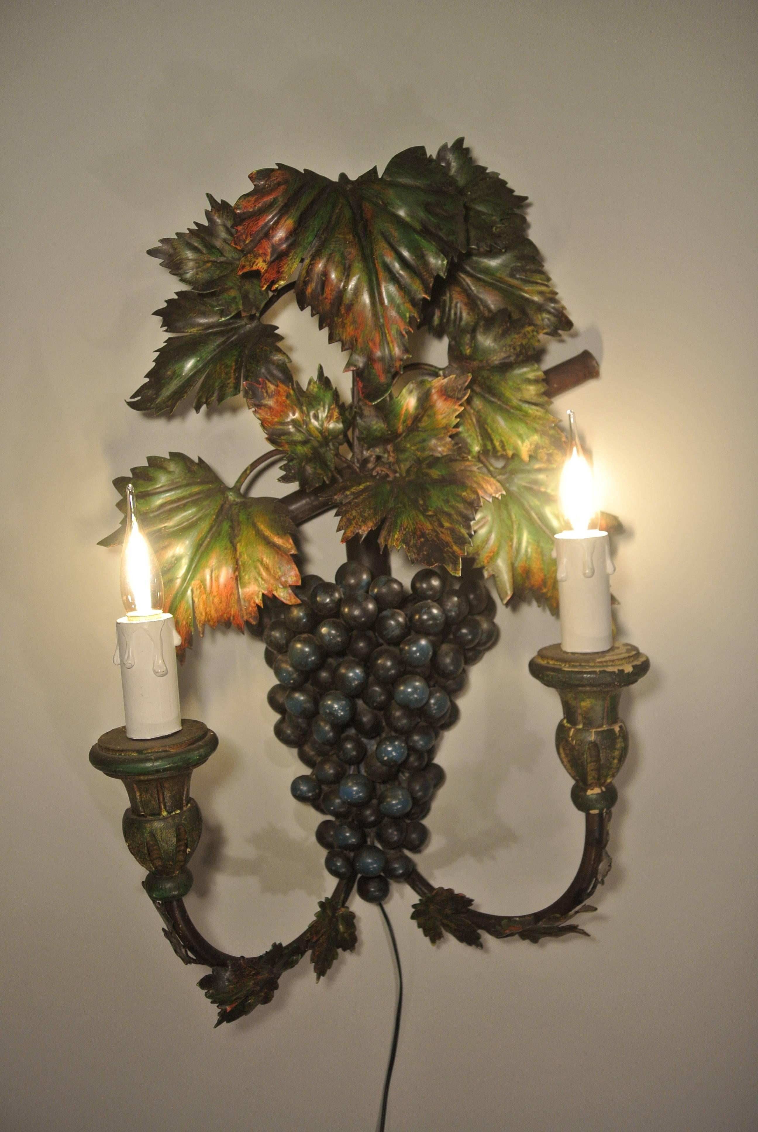 Modern Unusual ‘Grapes’ Sconce Painted with Metal and Wood Paint, circa 1960