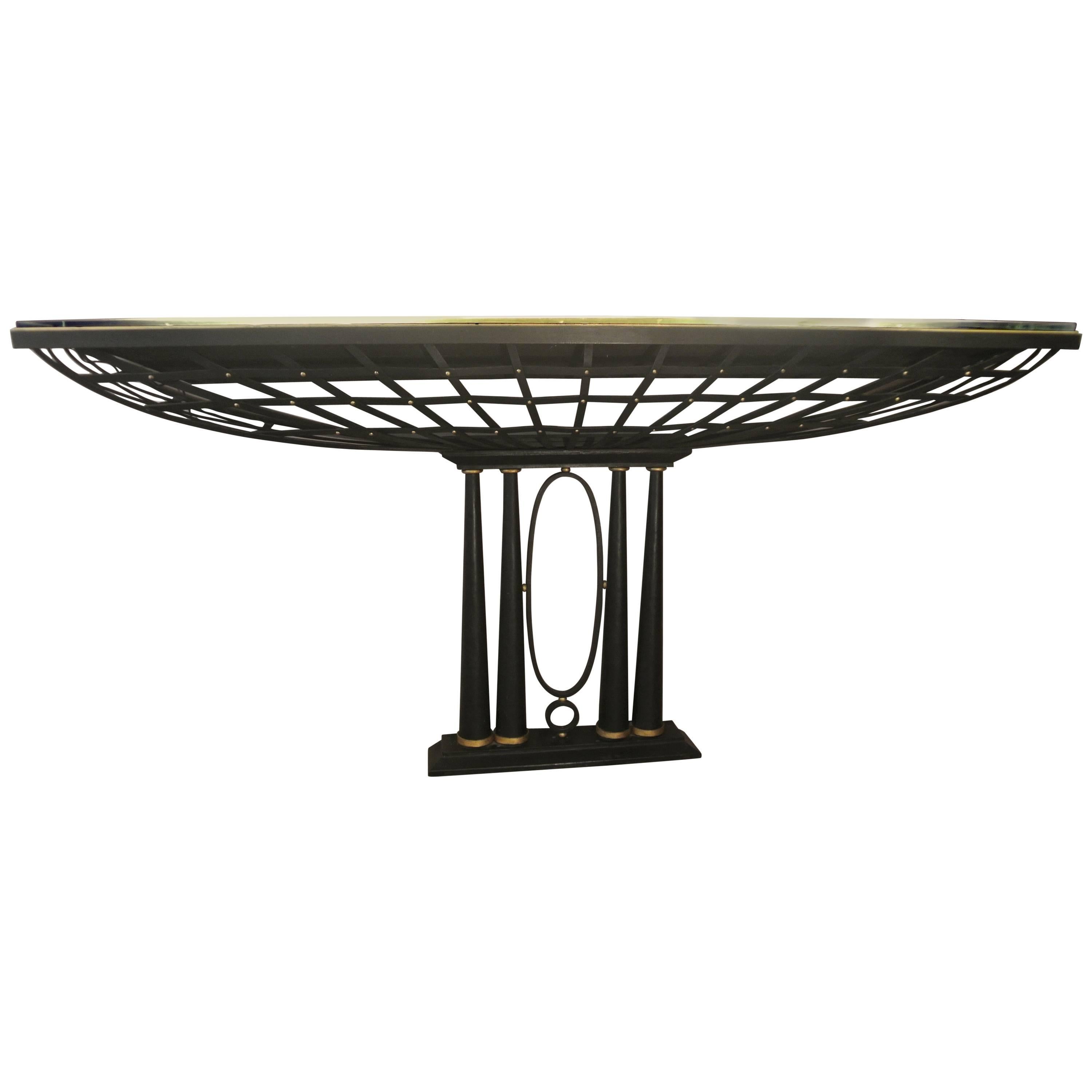 Important French Console in Black Wrought Iron and Gold For Sale