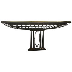 Important French Console in Black Wrought Iron and Gold