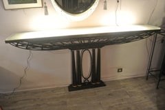 Important French Console in Black Wrought Iron and Gold