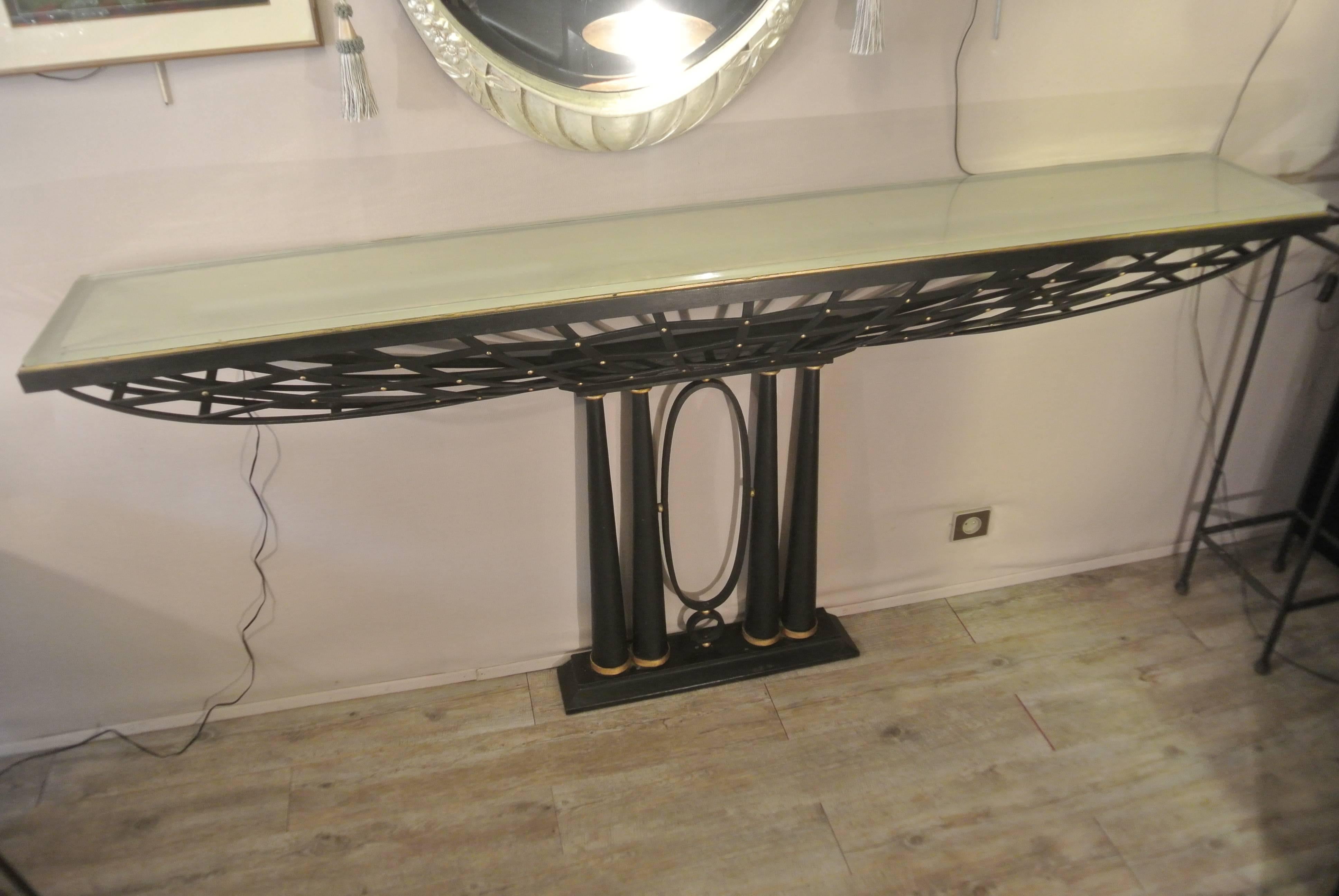 Important French Console in Black Wrought Iron and Gold For Sale 2