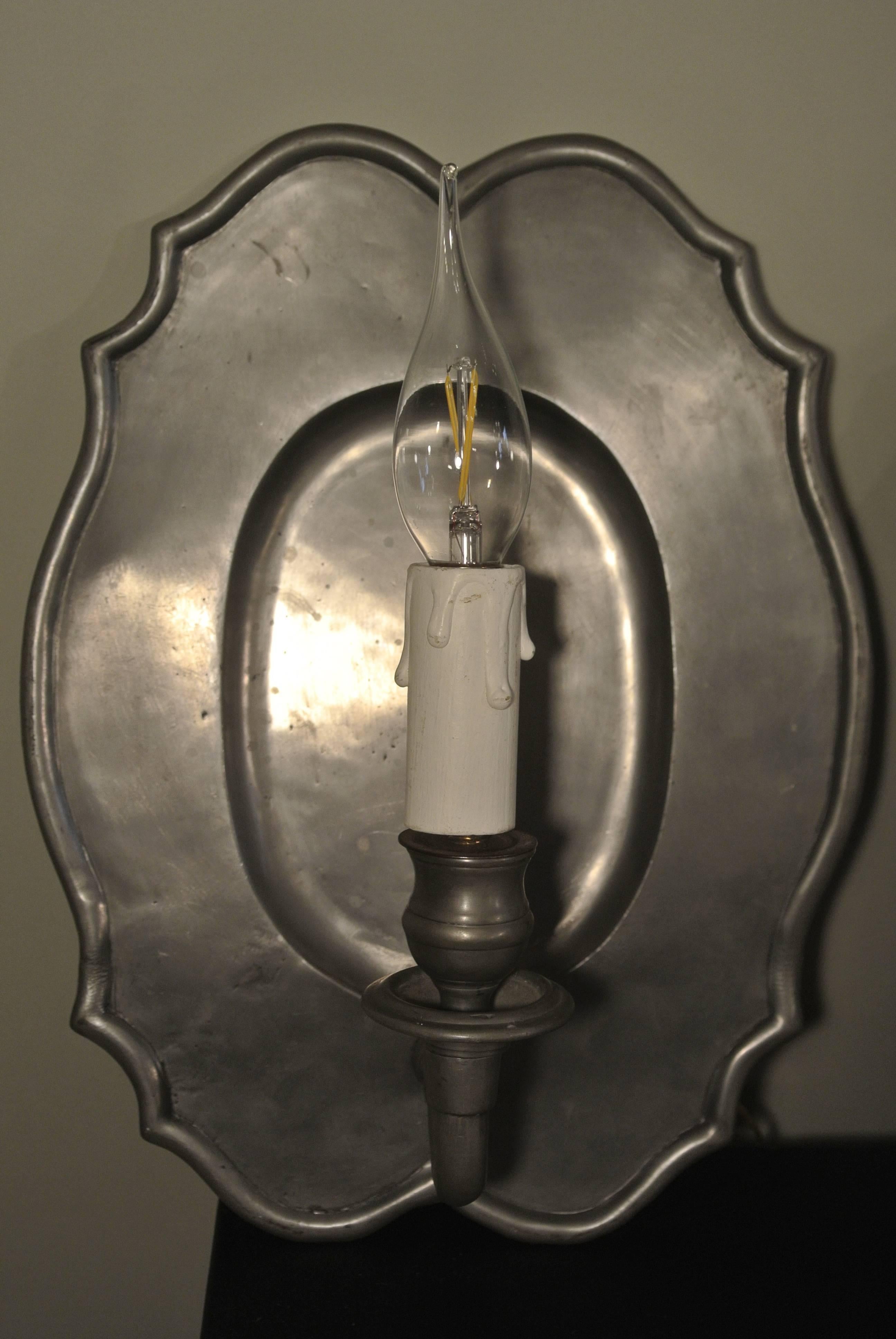 Modern Nice Pair of French Pewter Sconces from the 20th Century