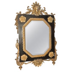 Antique Table Mirror Ormolu on Ebony, Beveled Mirror and Gilded Bronze