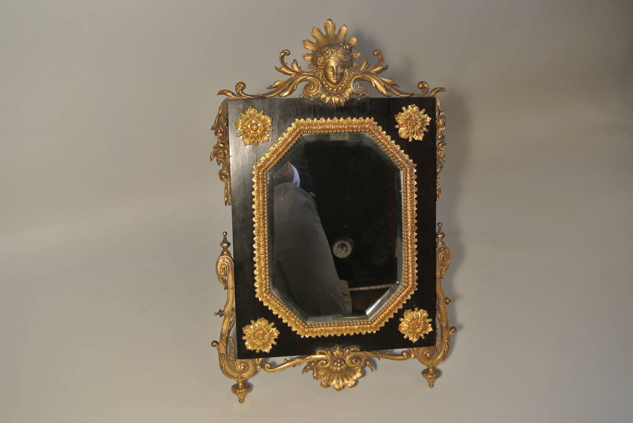 Table Mirror Ormolu on Ebony, Beveled Mirror and Gilded Bronze In Good Condition For Sale In Saint-Ouen, FR