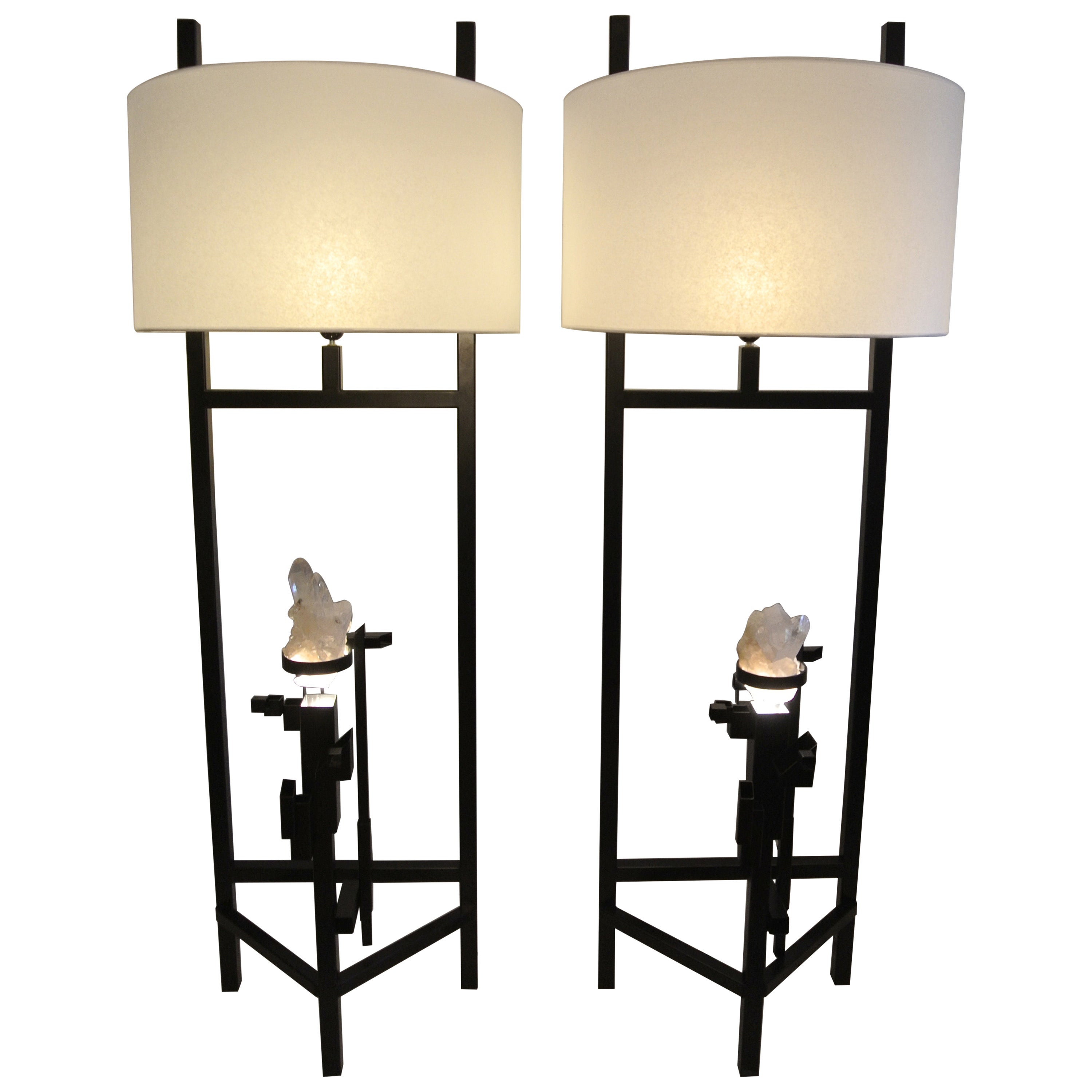 Pair of Painted Metal and Rock Crystal Floor Lamps of the 21st Century