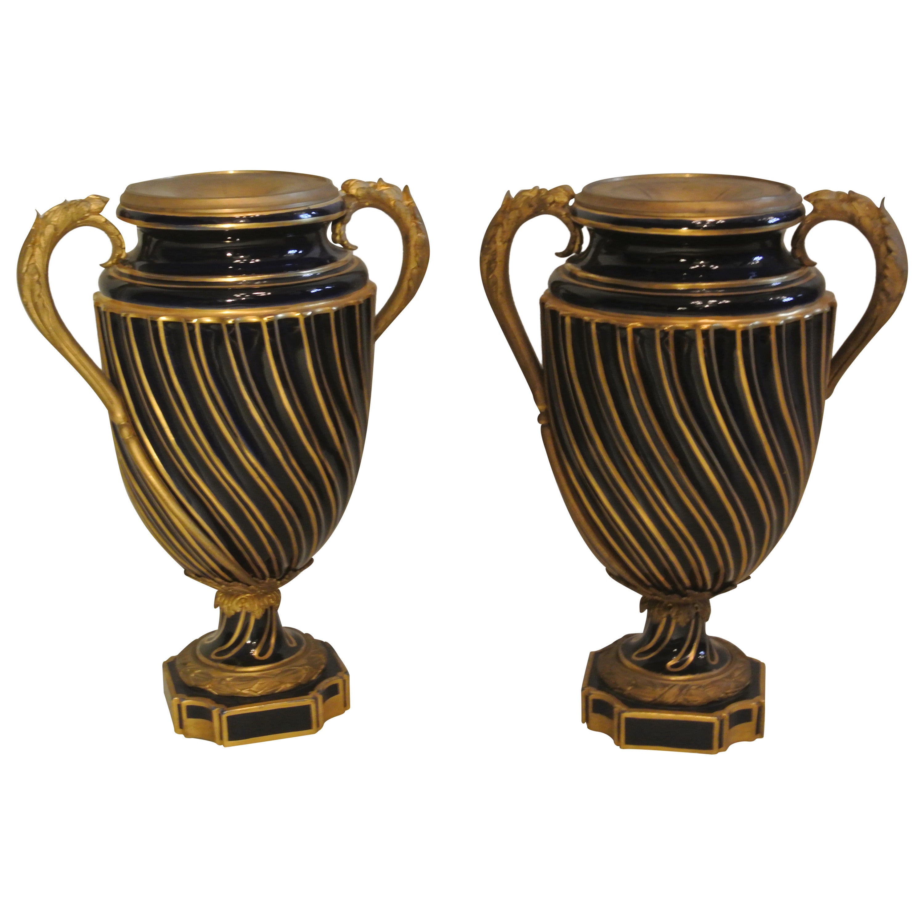 Pair of Vases Sèvres, Mounts Anses and Gilt Bronze