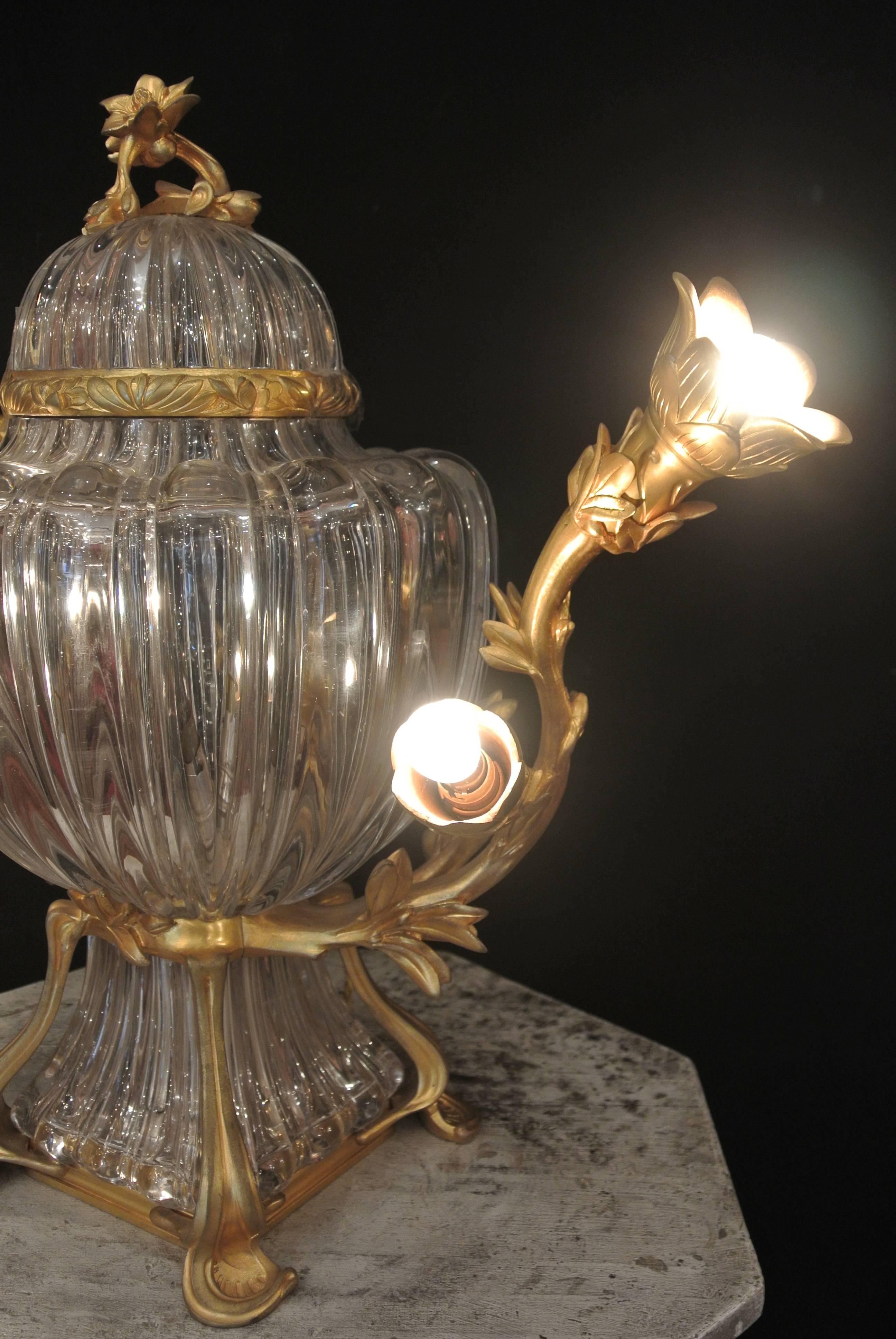 Napoleon III A Fabulous Center Piece of Ribbed Crystal and Gilt Bronze. 