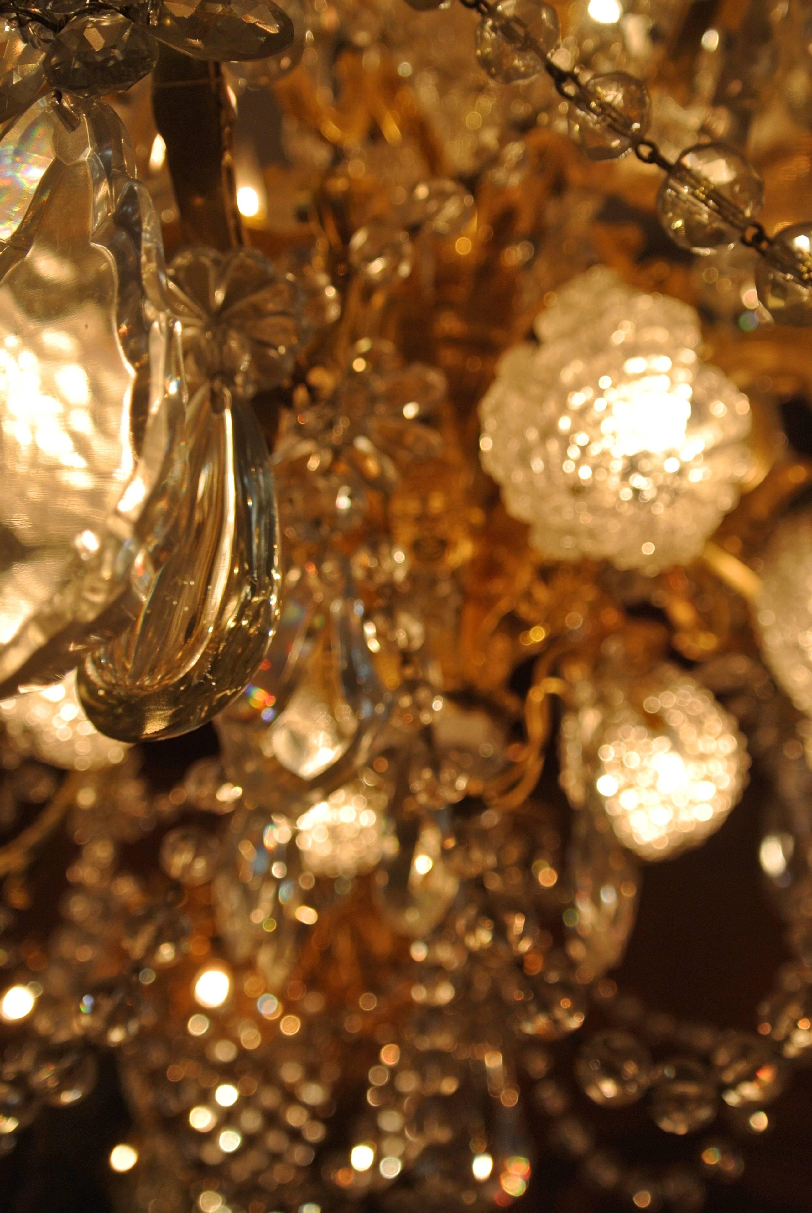 A Fine Important Baccarat Crystal Chandelier in Bronze Dore and Carved Crystal 2