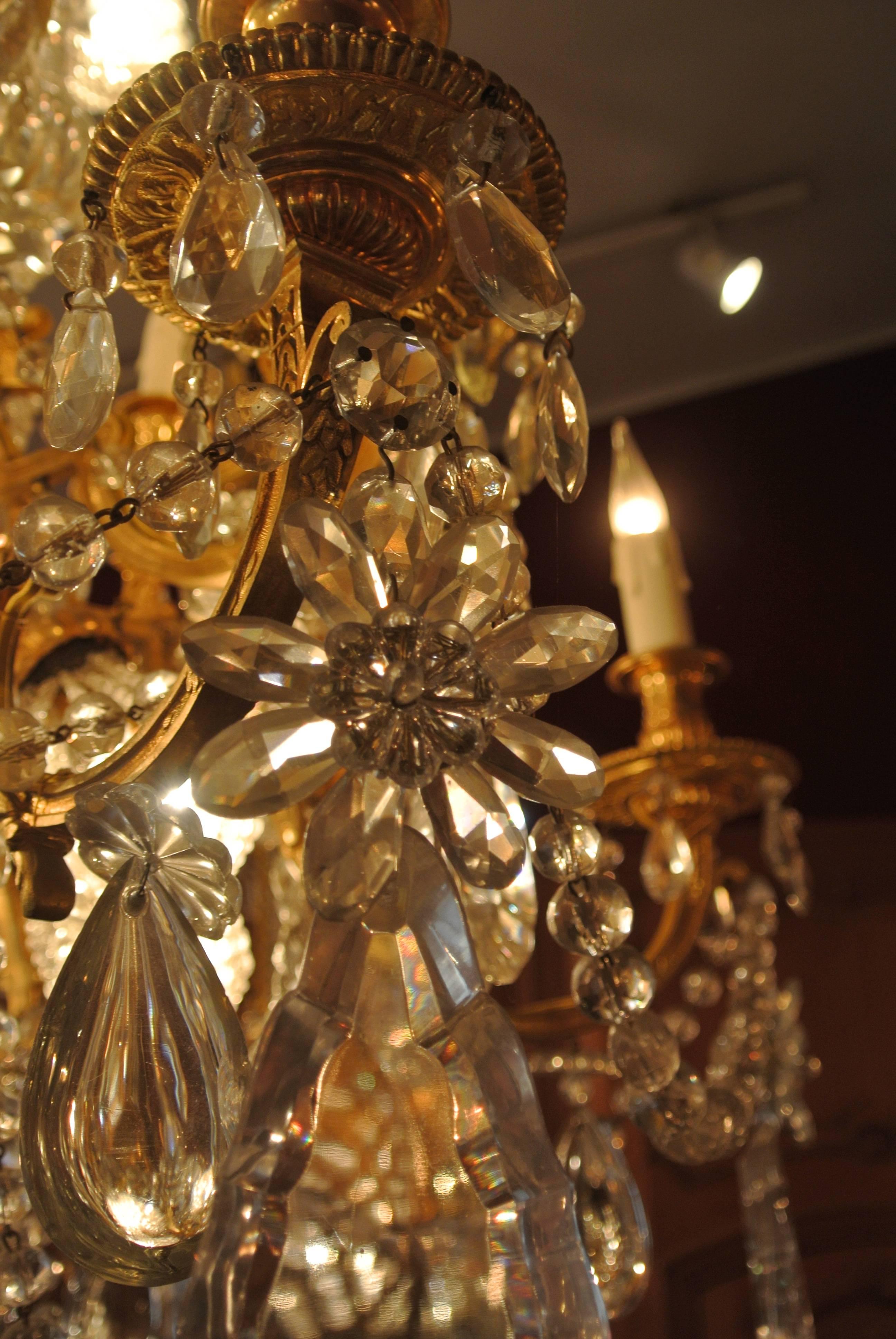Gilt A Fine Important Baccarat Crystal Chandelier in Bronze Dore and Carved Crystal