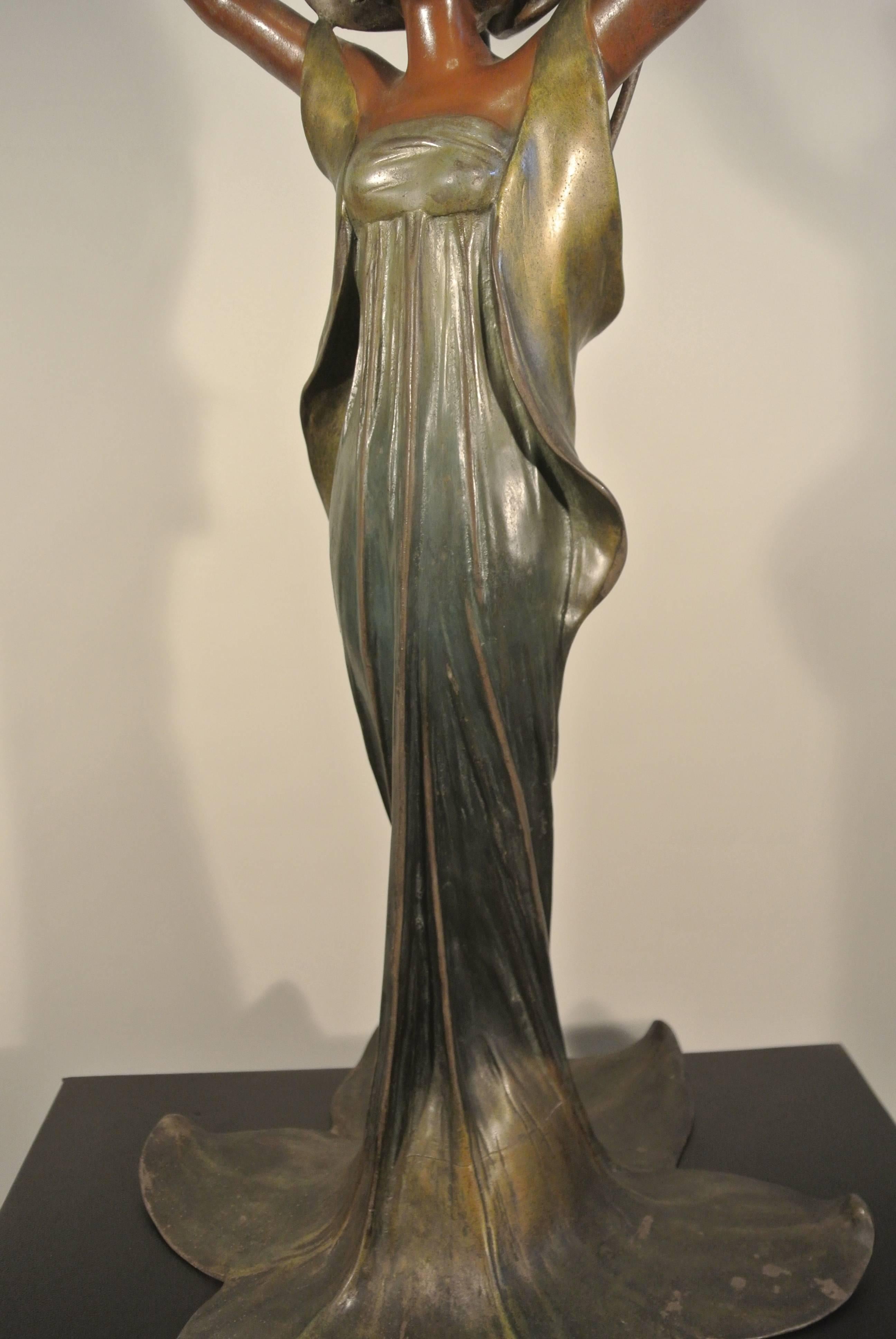 In Cold Painted Metal, 'Lady of Lilies' Signed J. Causse, circa 1900 1