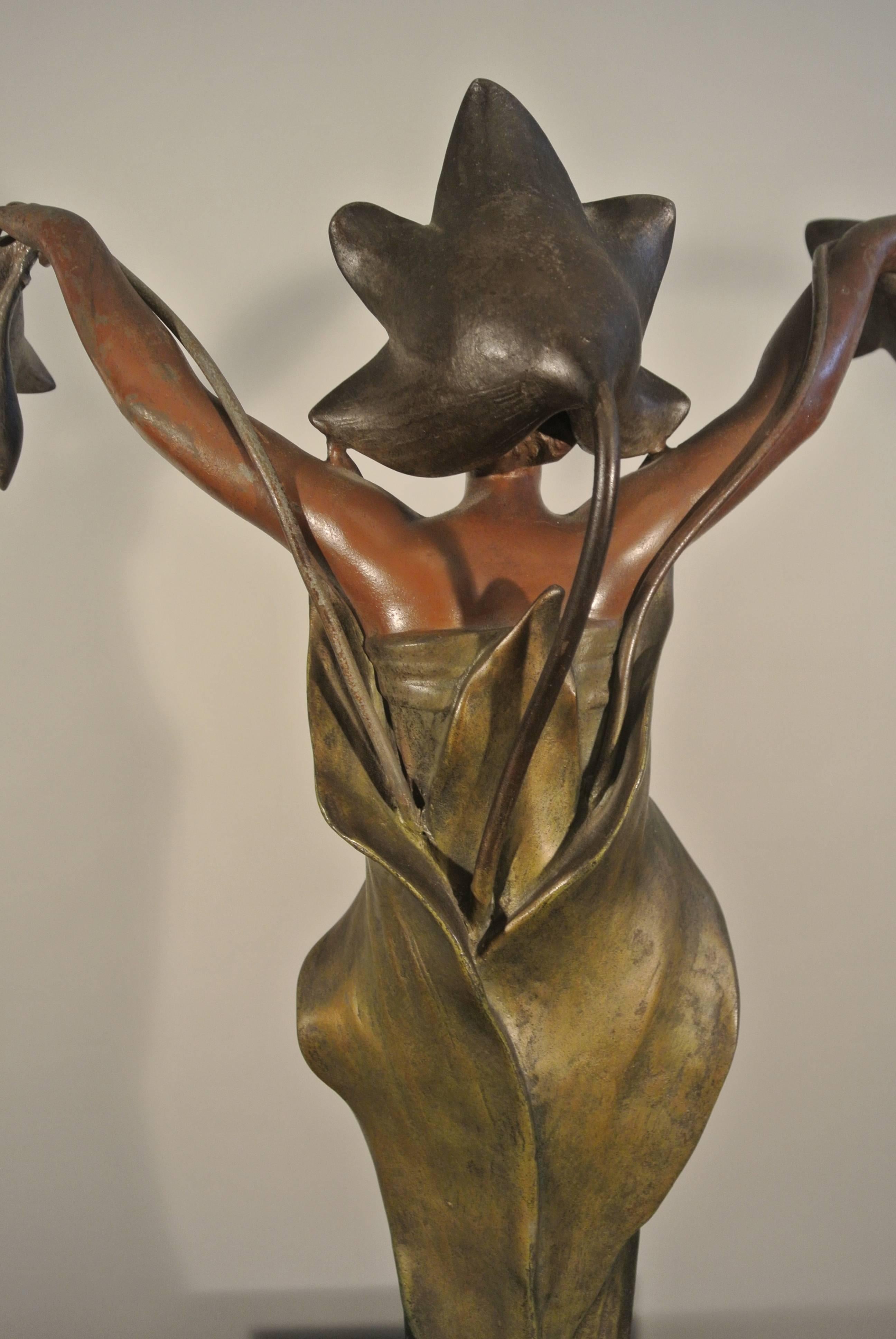 In Cold Painted Metal, 'Lady of Lilies' Signed J. Causse, circa 1900 2