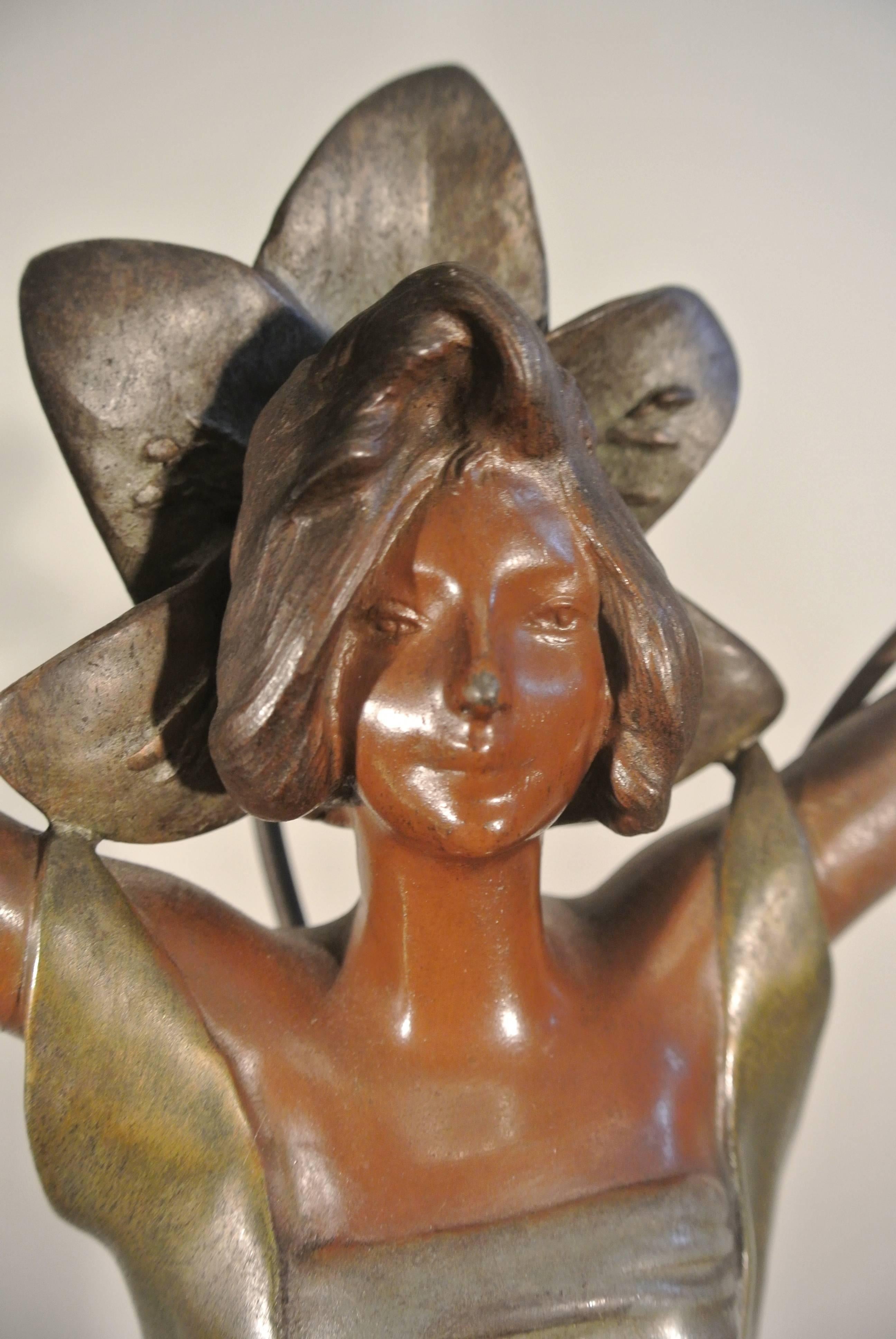 In Cold Painted Metal, 'Lady of Lilies' Signed J. Causse, circa 1900 3