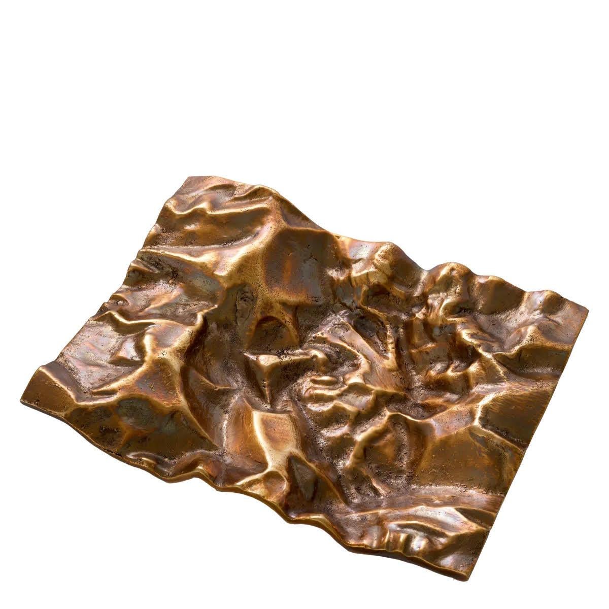 French Pair of Patinated Brass Trays, Modern Design. For Sale
