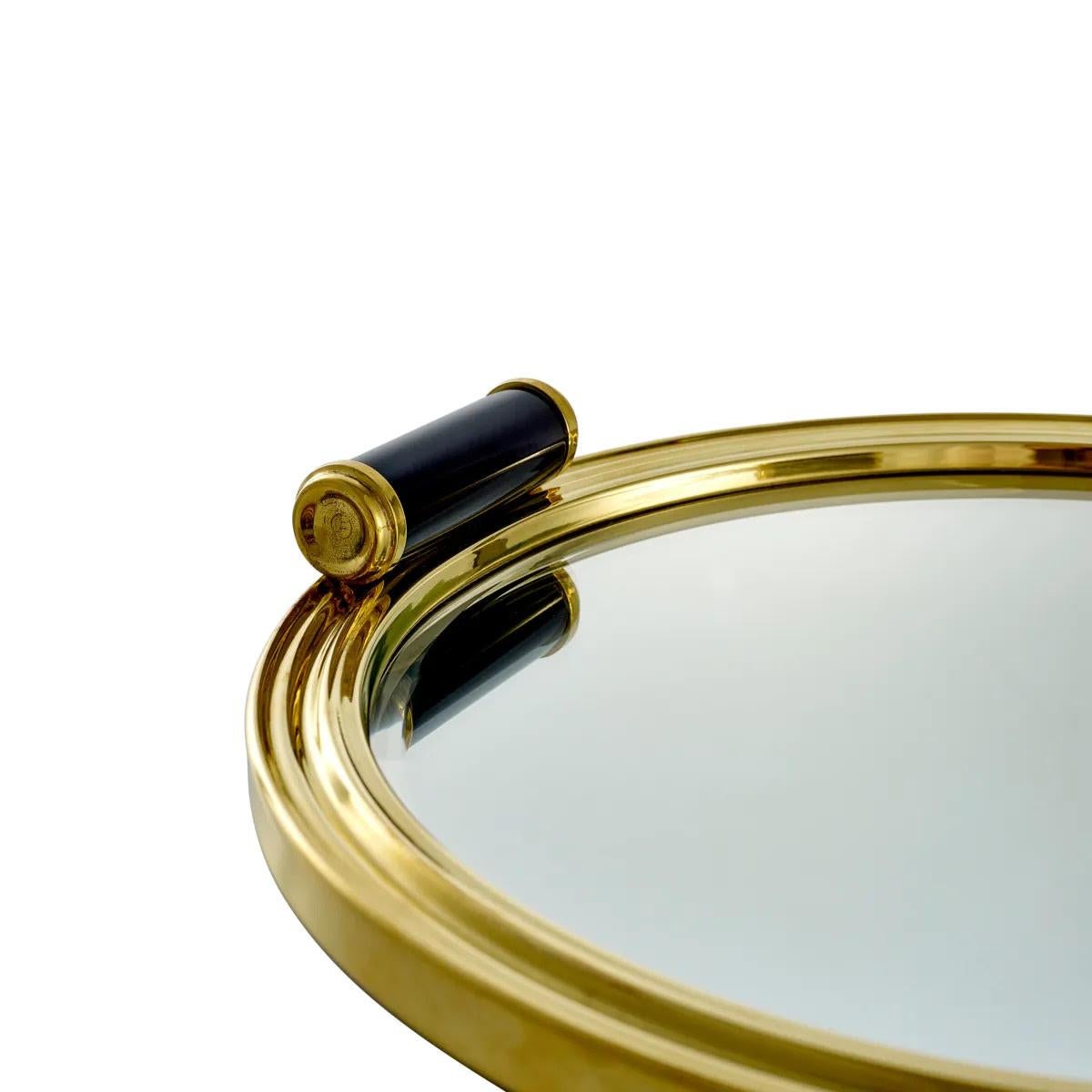 Modern Pair of Trays, Polished Brass, Beveled Mirror. For Sale