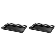 Pair of Trays, Matte Black Finish, Black Glass, Art Deco Style.