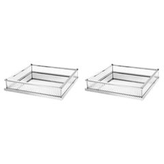Pair of Square Trays, Silver-Plated Metal, Mirrored Glass, and Clear Glass.
