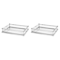 Pair of Rectangular Trays, Silver-Plated Metal, Mirrored Glass, and Clear Glass.
