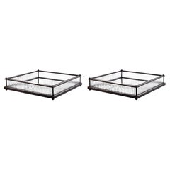 Pair of Square Trays, Bronze Patina, Mirror, and Clear Glass.