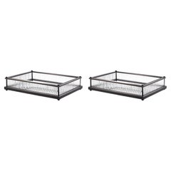 Pair of Rectangular Trays, Bronze Patina, Mirror, and Clear Glass.