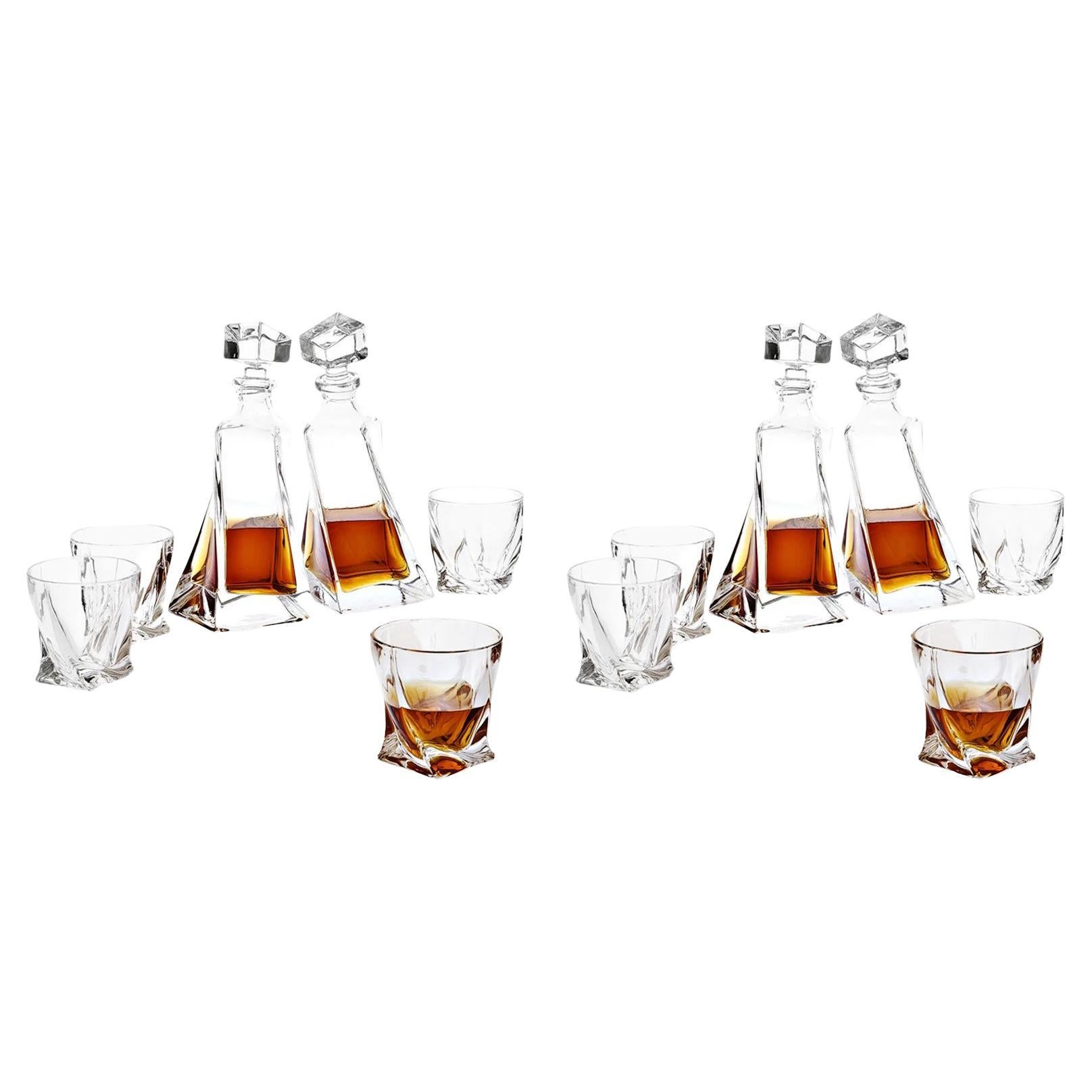Set of 4 Crystal Decanters and 8 Glasses, a Magnificent Set.