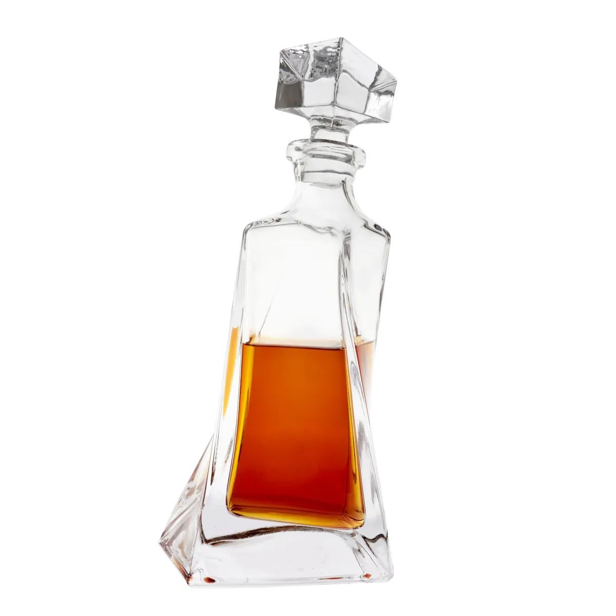 Contemporary Set of 4 Crystal Decanters and 8 Glasses, a Magnificent Set. For Sale
