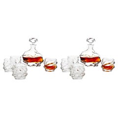 Set of Two 1920s-Style Crystal Decanters and Eight Glasses.
