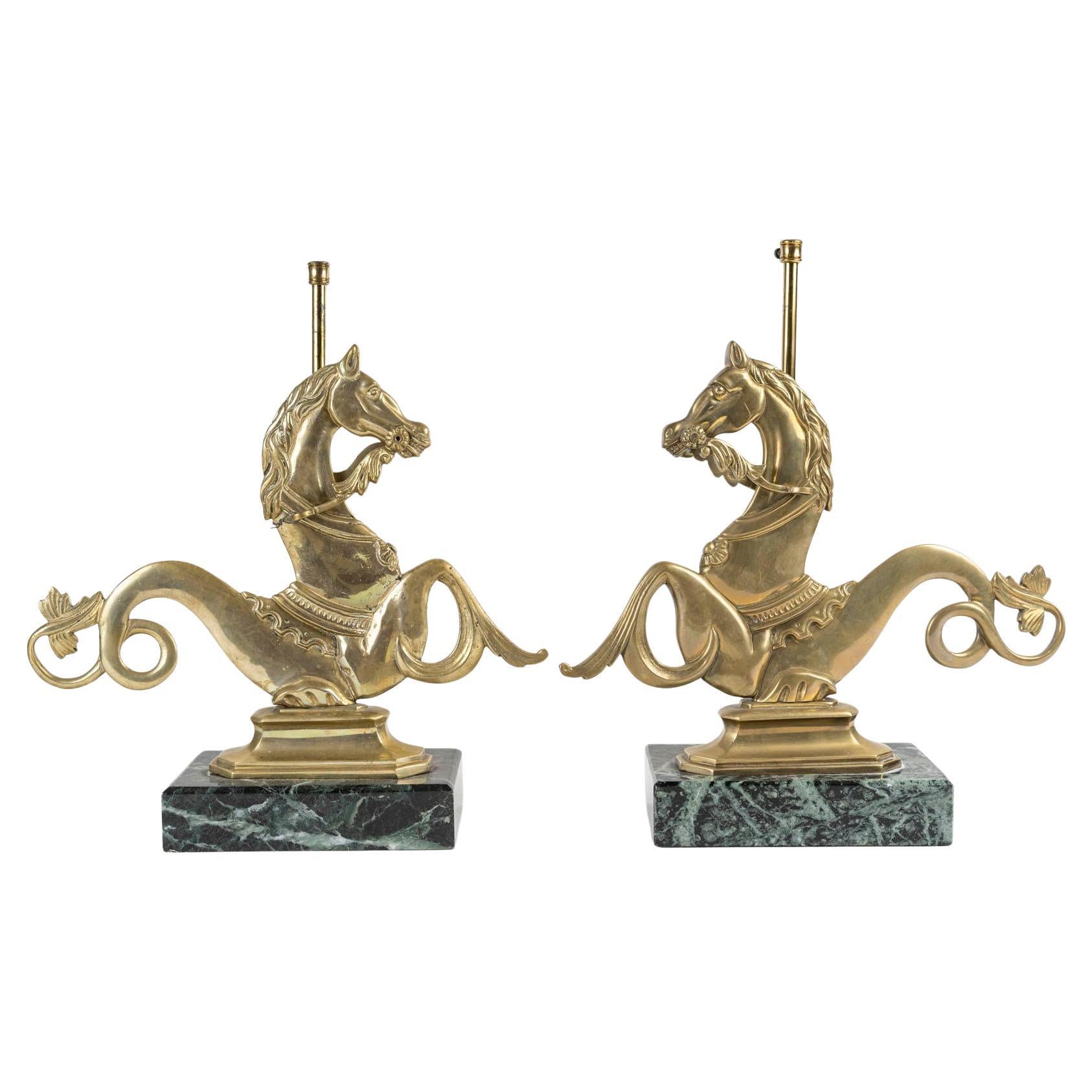 Coppia di basi per lampade in marmo e bronzo, XX secolo. in vendita