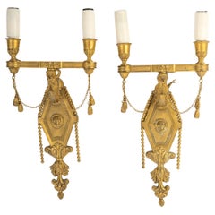 Pareja de Apliques de Bronce Dorado Estilo Imperio, Siglo XIX.