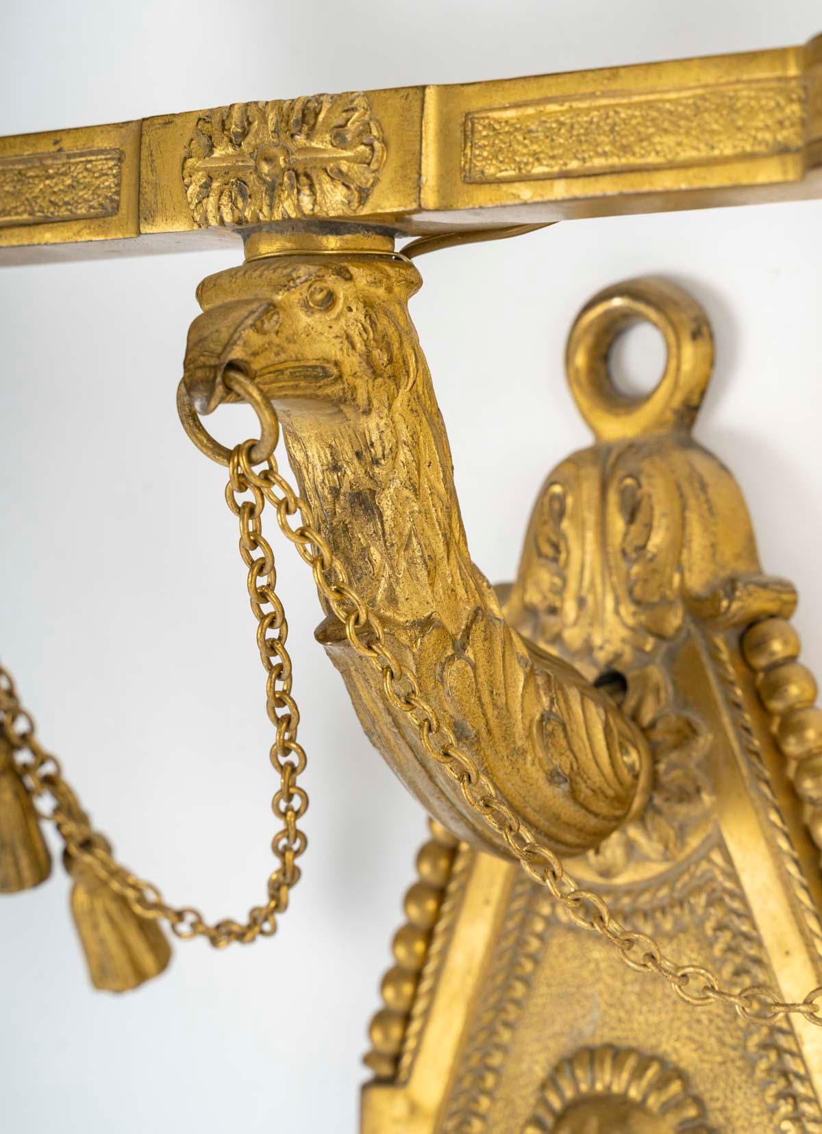 Pareja de Apliques de Bronce Dorado Estilo Imperio, Siglo XIX. en Bueno estado para la venta en Saint-Ouen, FR