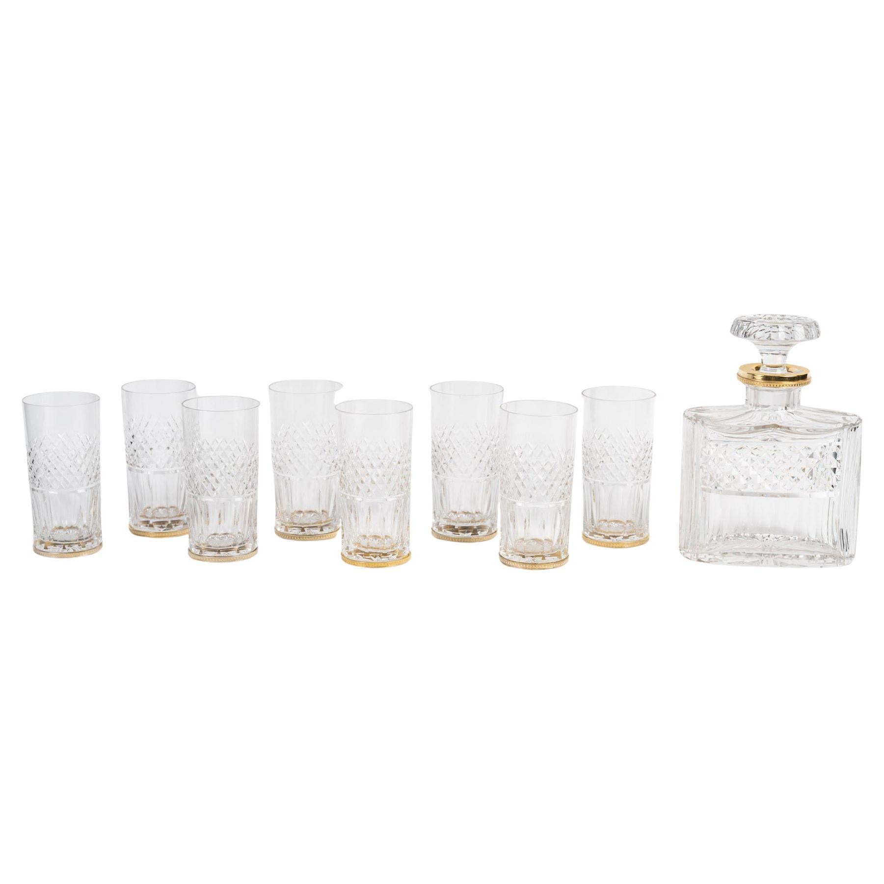 Beeindruckendes Aperitif-Set aus 24 Karat vergoldetem Metall und Kristall, Napoleon III. im Angebot